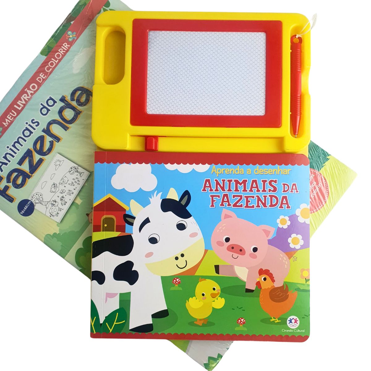 Kit 2 Livros Infantil Animais da Fazenda: Livro Tapete - Meu Livrão de Colorir + Lousa Magnética - Ciranda Cultural