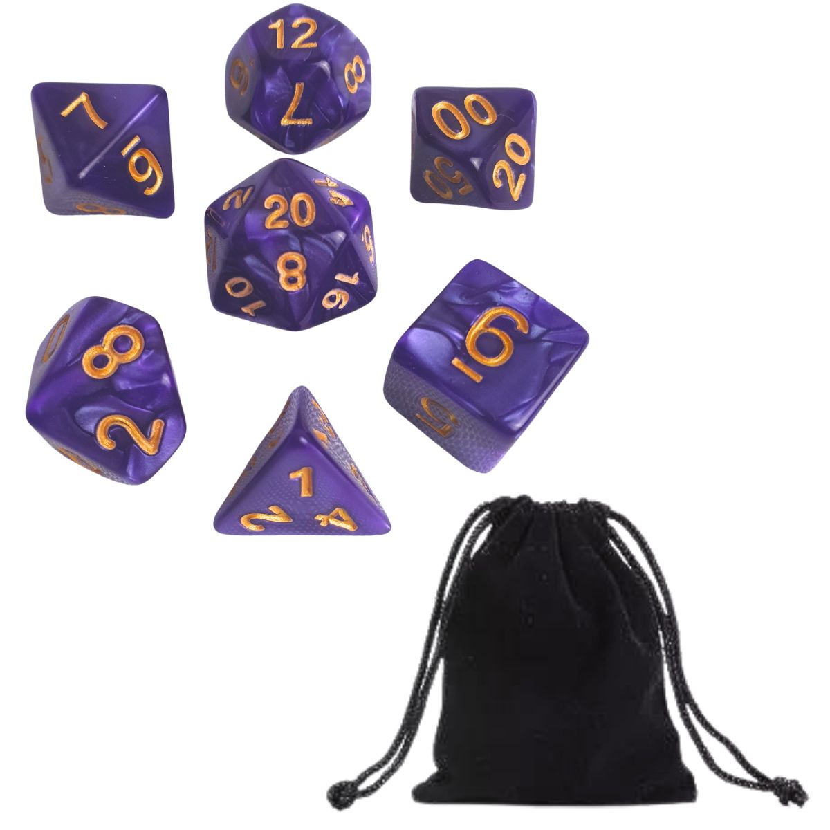 Conjunto de Dados para Rpg Roxo com N° Dourado