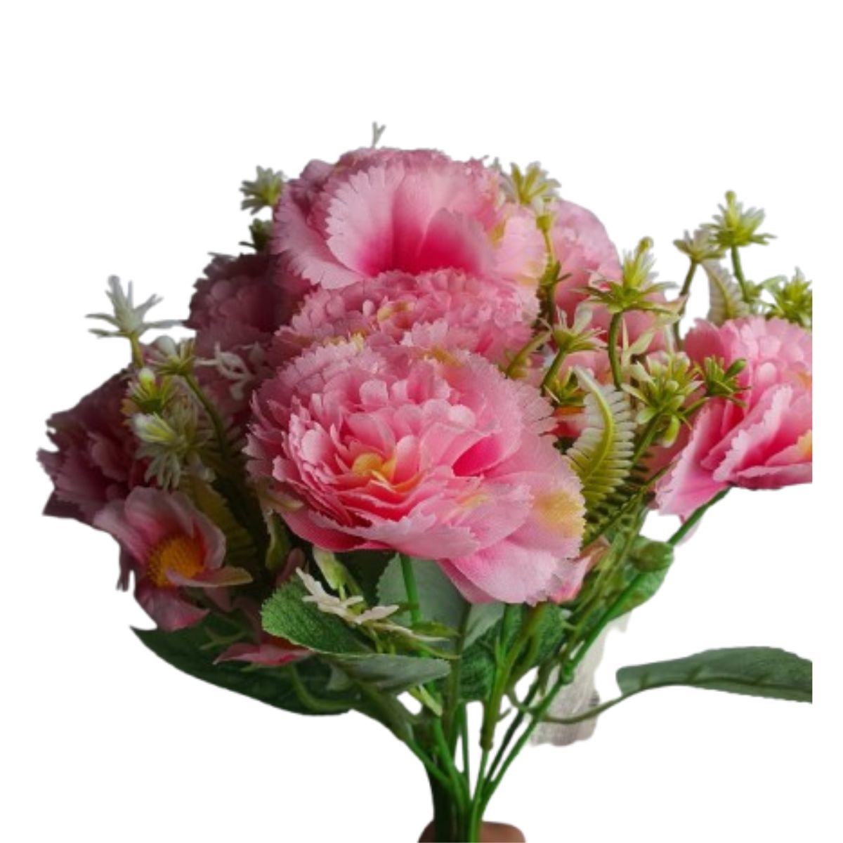 Buquê De Cravos Com 8 Flores Artificiais E Plantas - Rosa