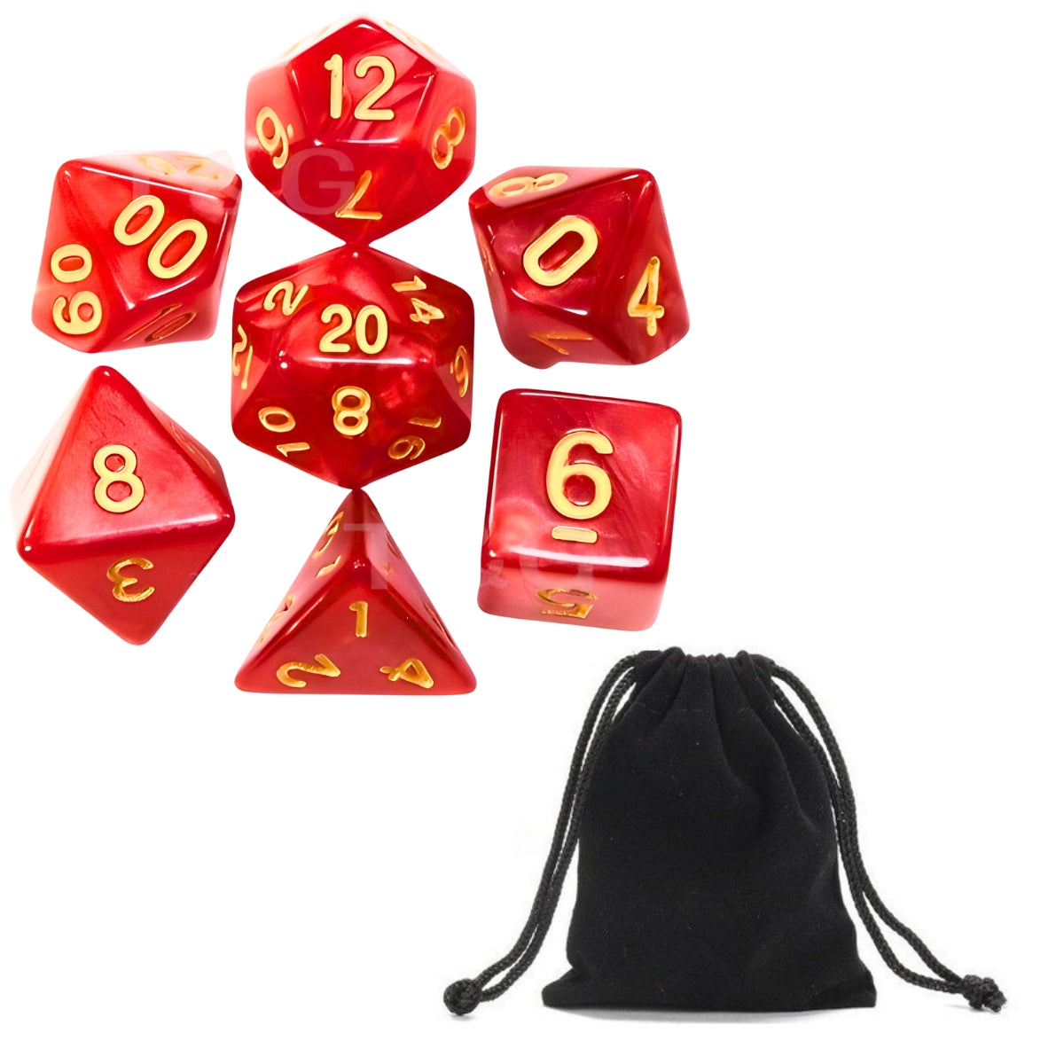 Conjunto de Dados para Rpg Vermelho com Nº Dourado