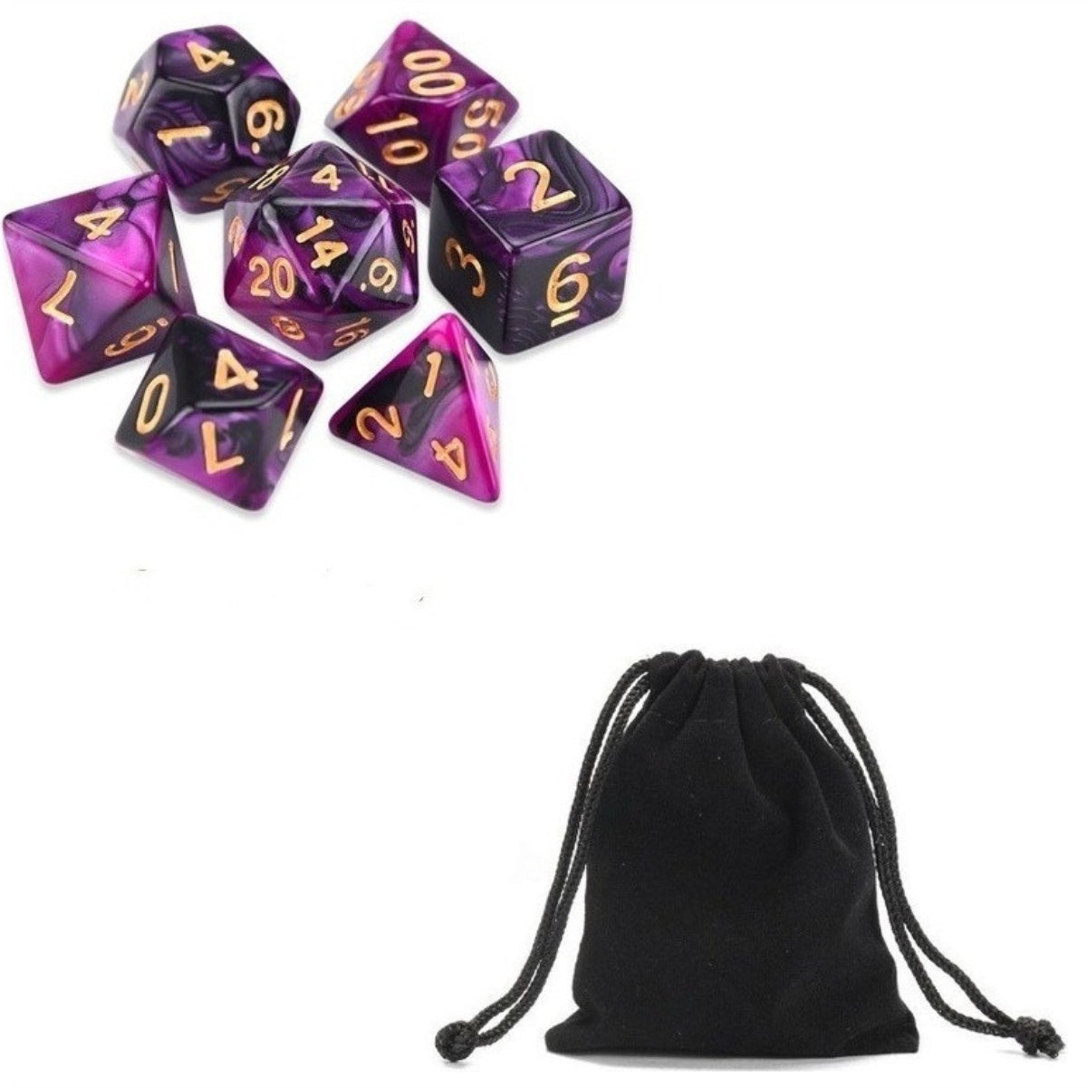 Conjunto de Dados para Rpg Roxo com Preto com N° Dourado