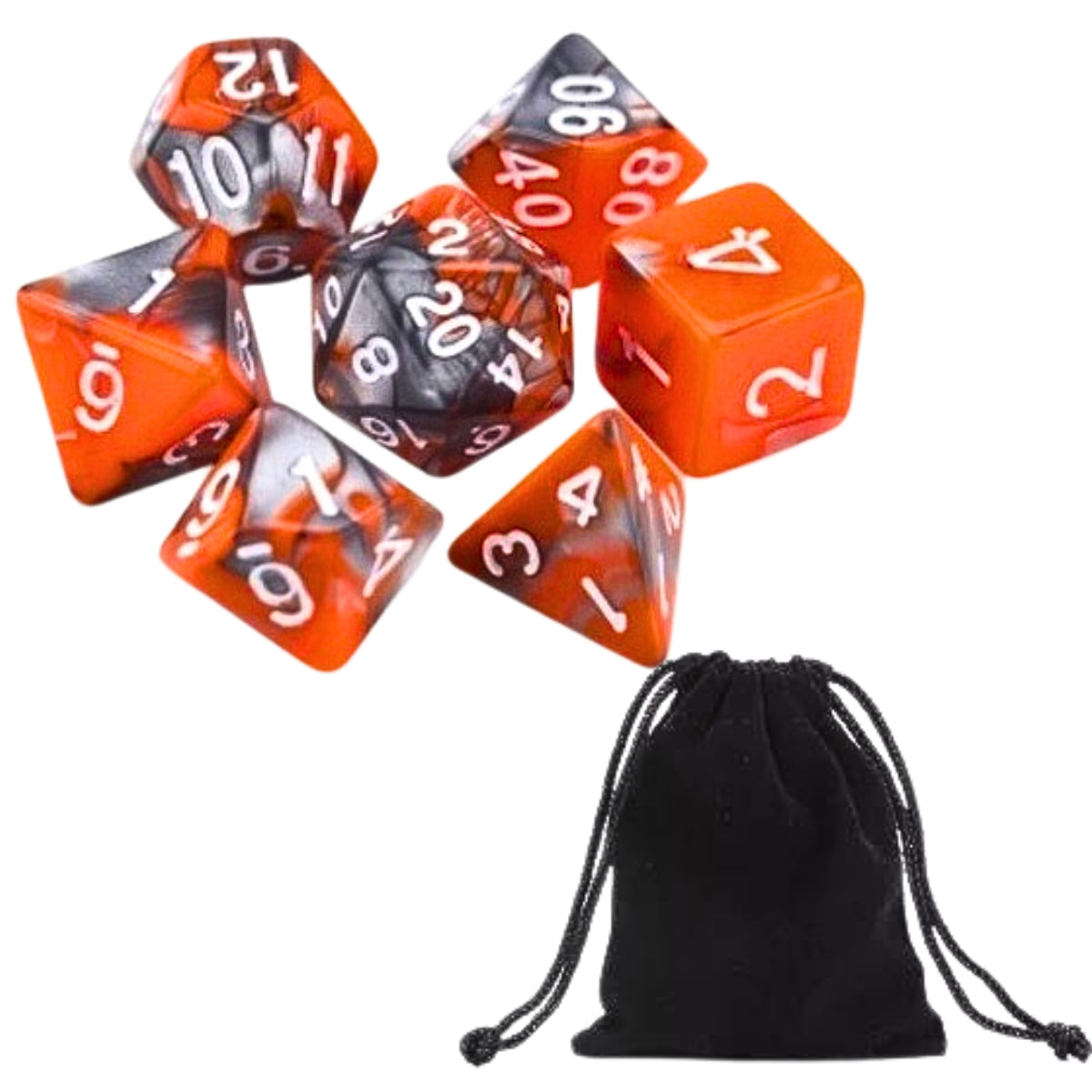 Conjunto de Dados para Rpg Laranja com Cinza com N° Branco