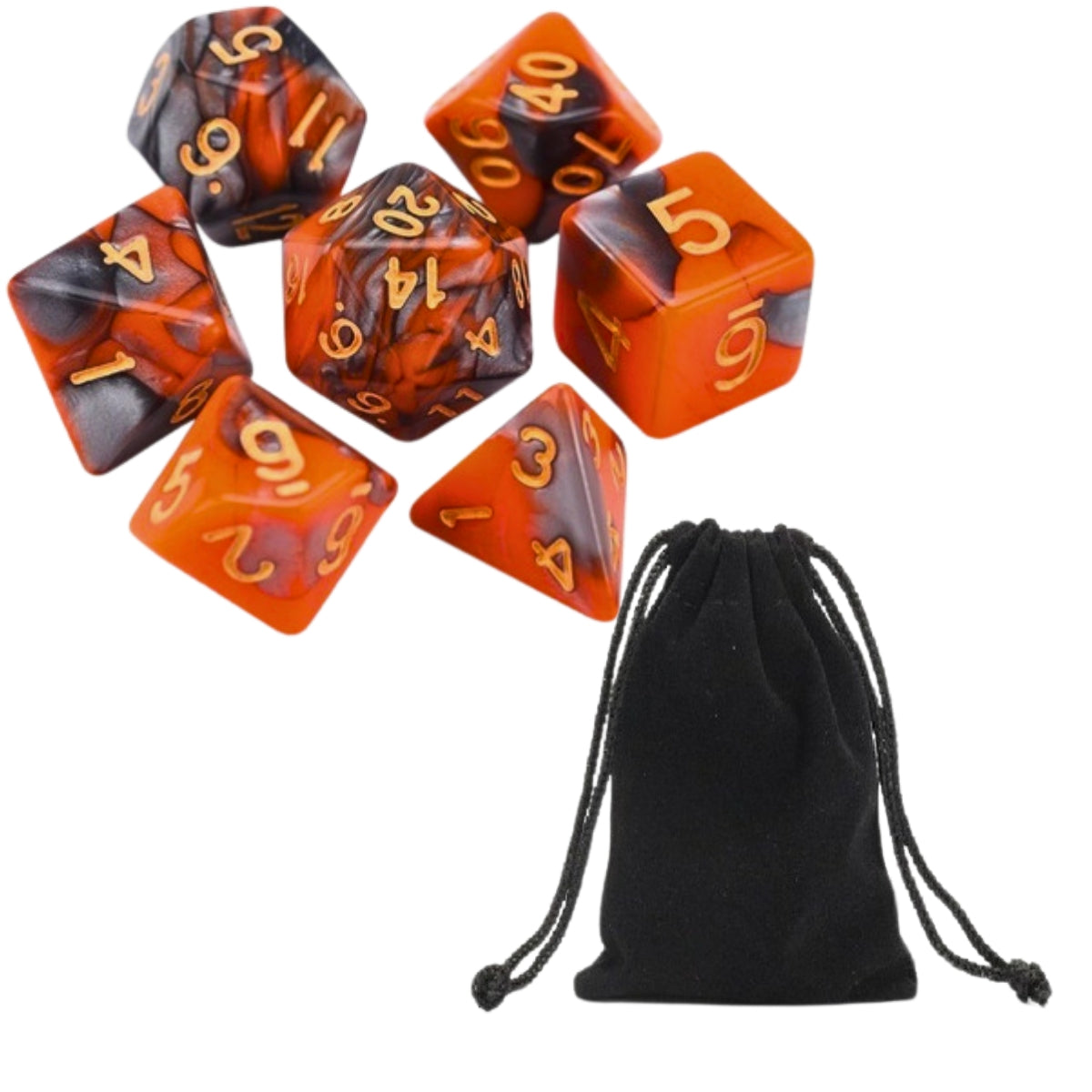 Conjunto de Dados para Rpg Laranja com Cinza com N° Dourado