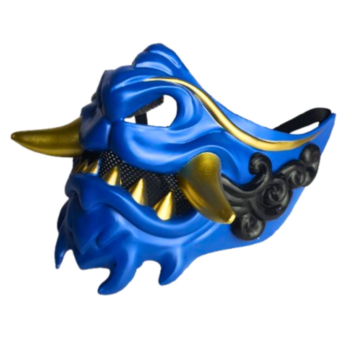 Máscara Fantasia Samurai Dragão Japonês Guerreiro Meia Face Azul