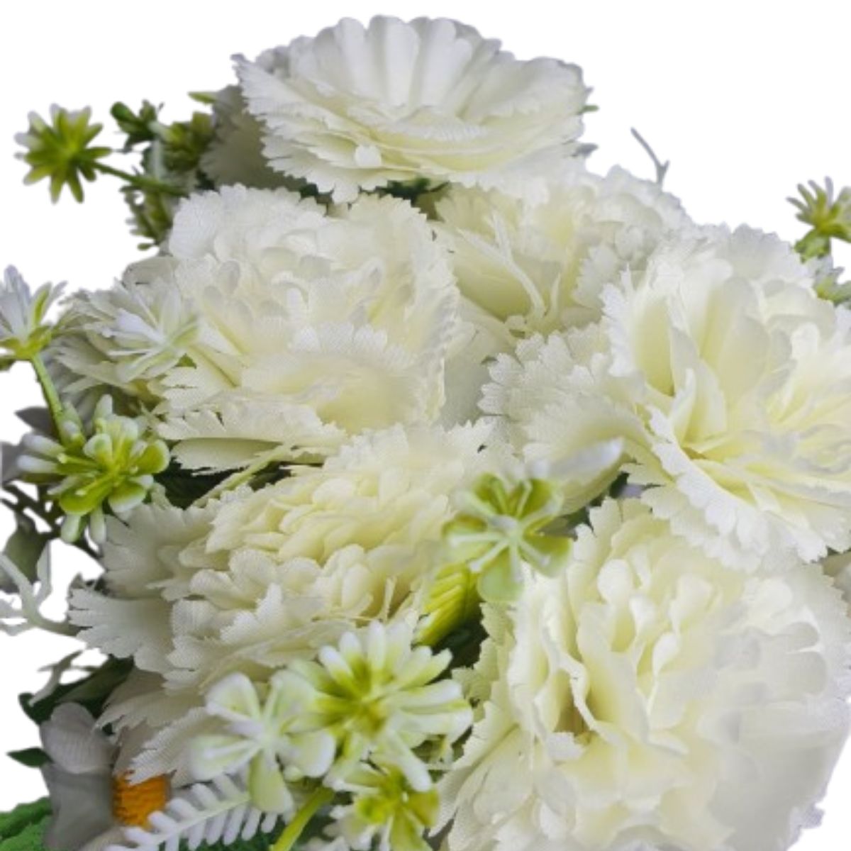 Buquê De Cravos Com 8 Flores Artificiais E Plantas - Branco