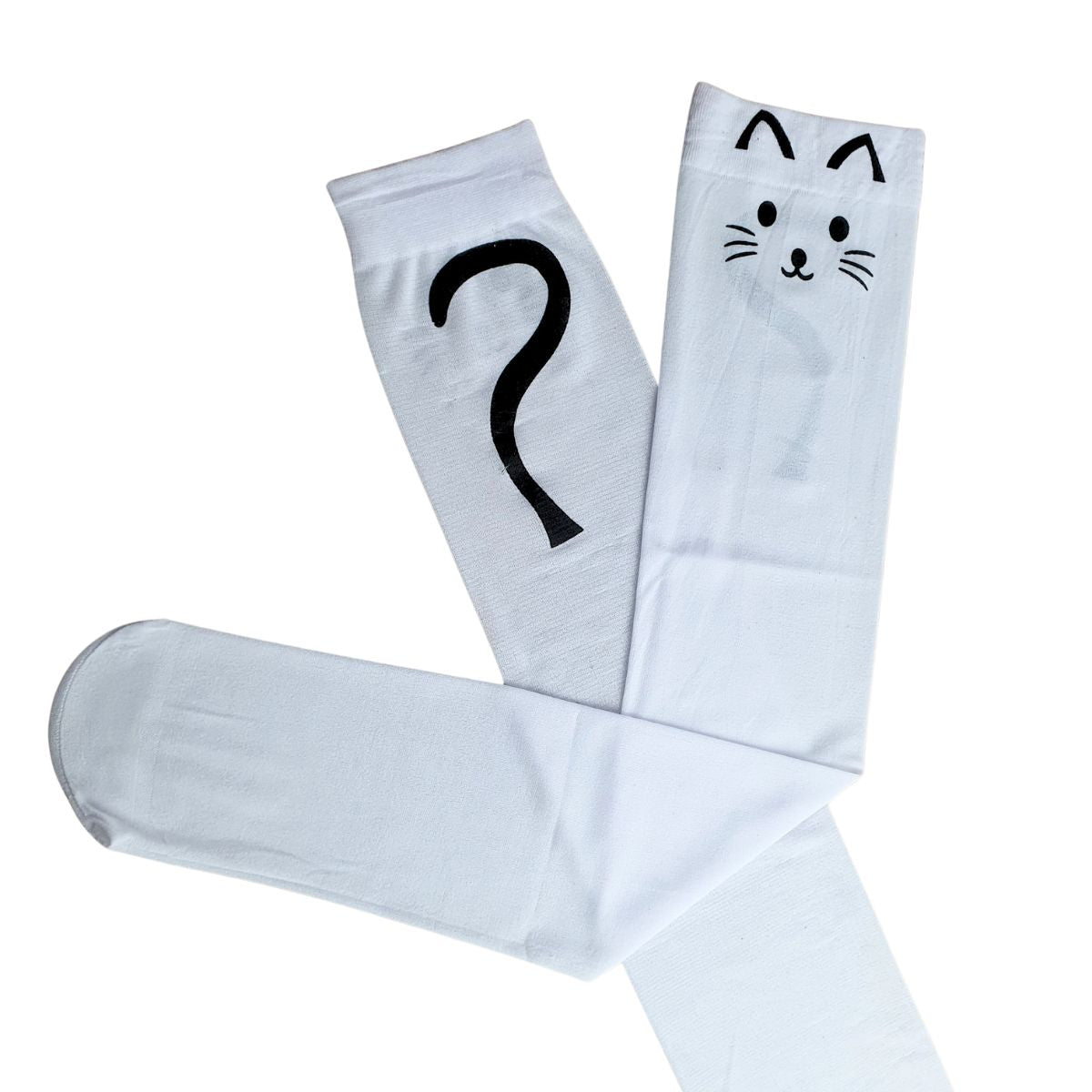 Meia Calça Gatinho Branco Para Fantasia Cosplay e Festa 5/8