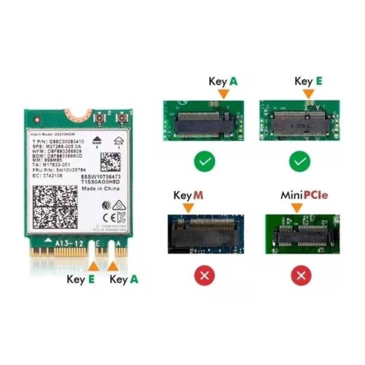 Placa De Rede Wifi 6e Bluetooth 5.3 Ax210 M.2 Sem Fio 5374mbps 2.4ghz 5ghz 6ghz 802.11ax Adaptador Wi-fi