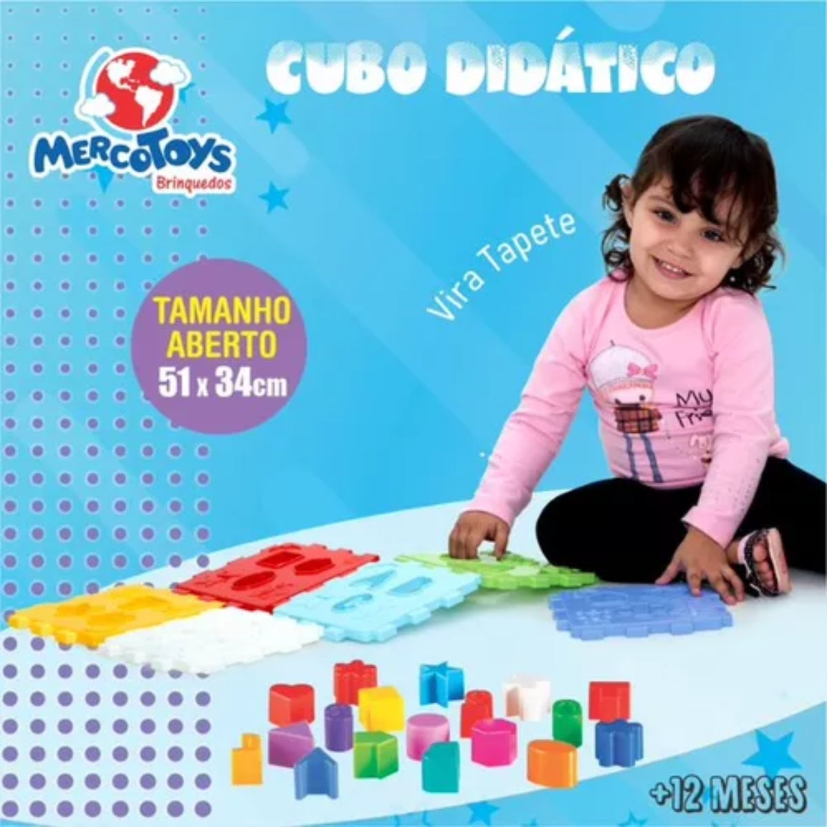 Cubo Didático MercoToys com Peças Geométricas para Encaixar e Brincar