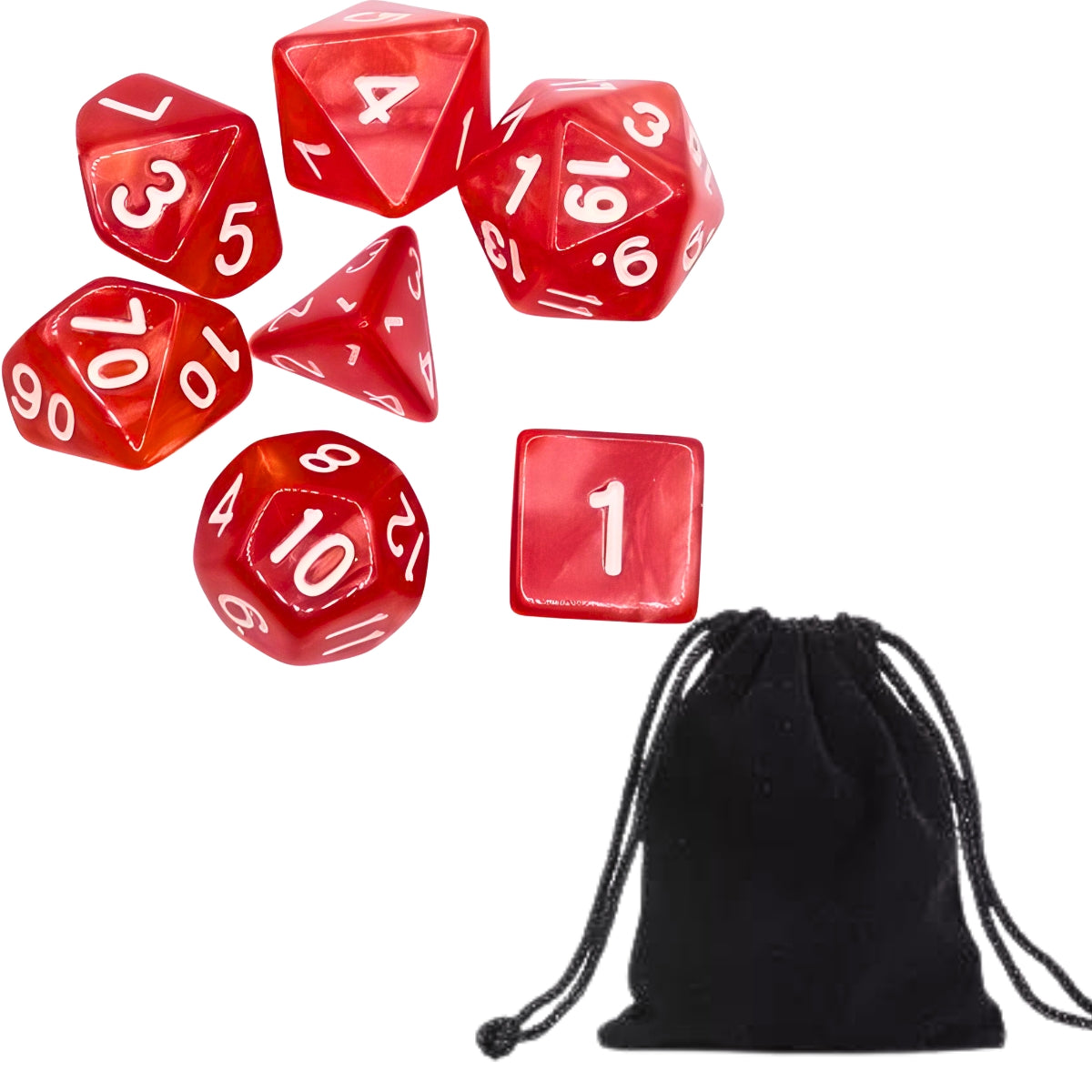 Conjunto de Dados para Rpg Vermelho com N° Branco