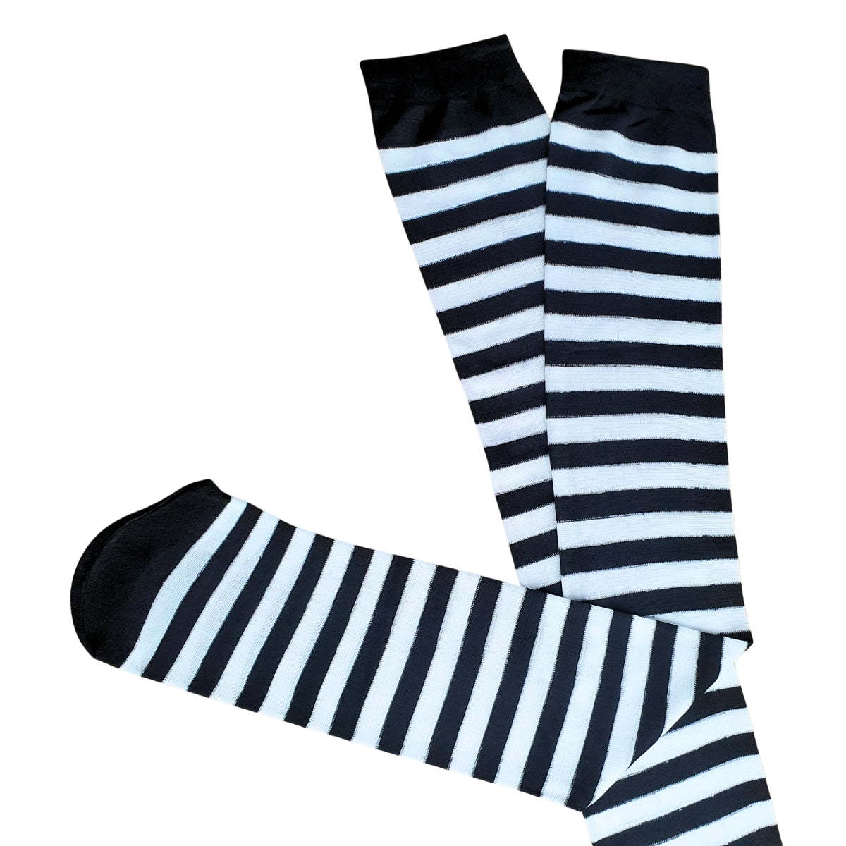 Meia Calça Listrada Preto E Branco Para Fantasia Cosplay e Festa 5/8