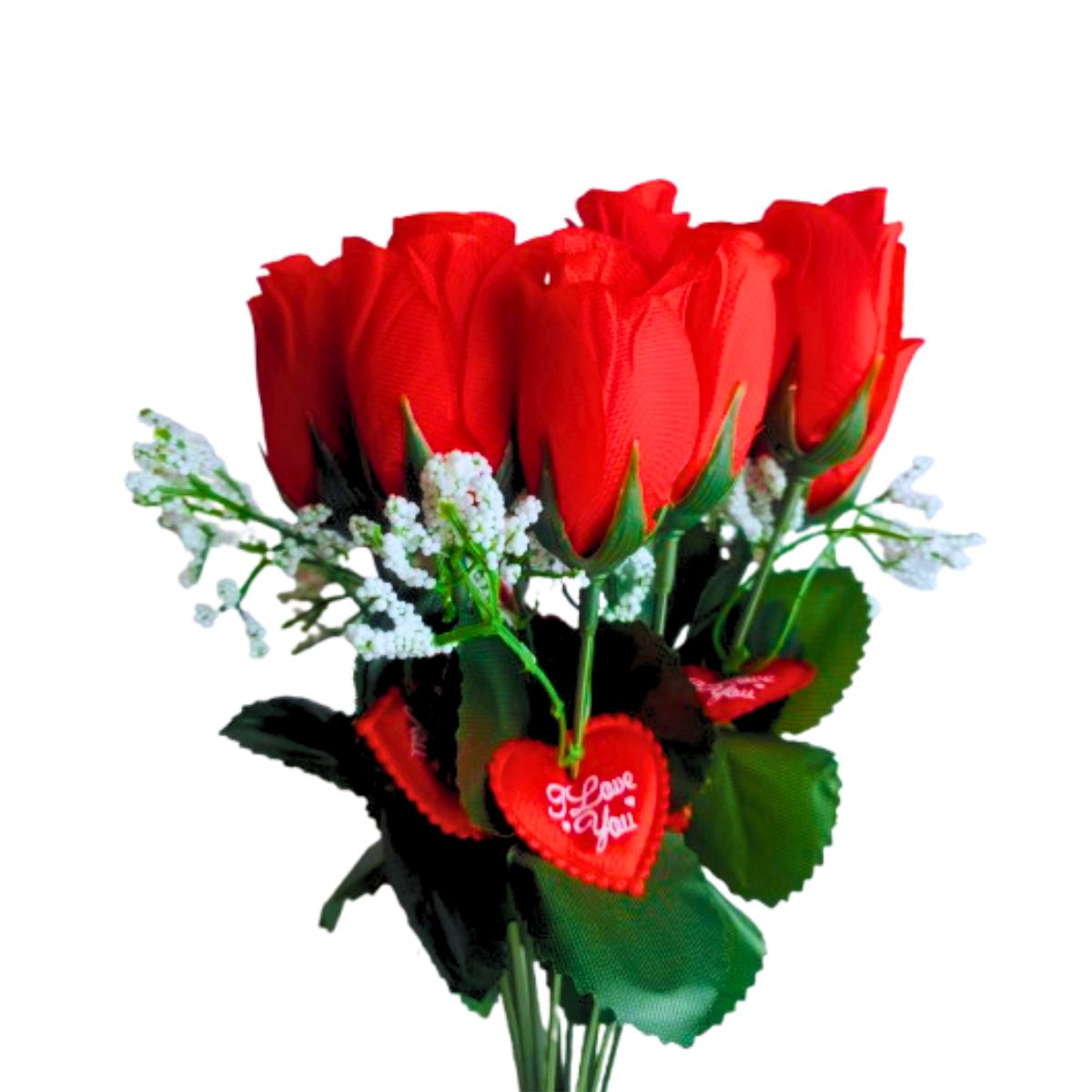 Kit Porta Retrato Coração Vermelho Amor Love + Buquê com 12 Botões de Rosas Artificial C/ Tag
