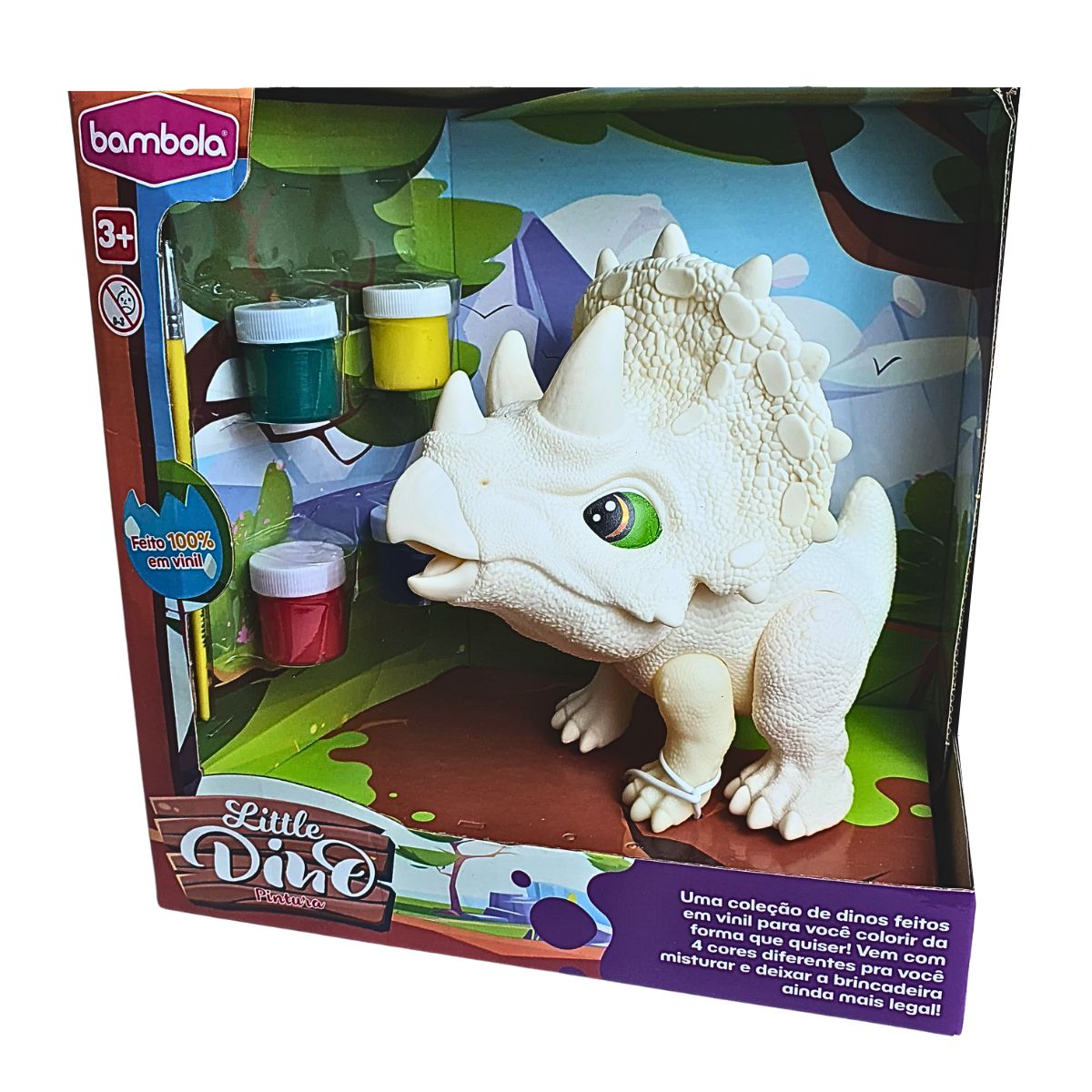 Little Dino Pintura Triceratops - Pincel e 4 Tintas para Pintura