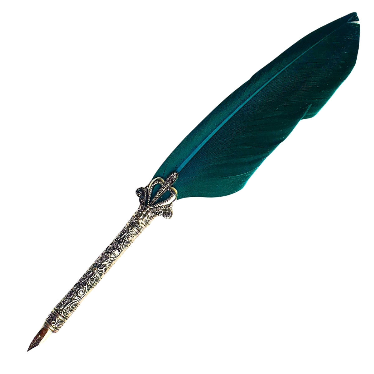 Kit Caneta Tinteiro de Pena Verde Água