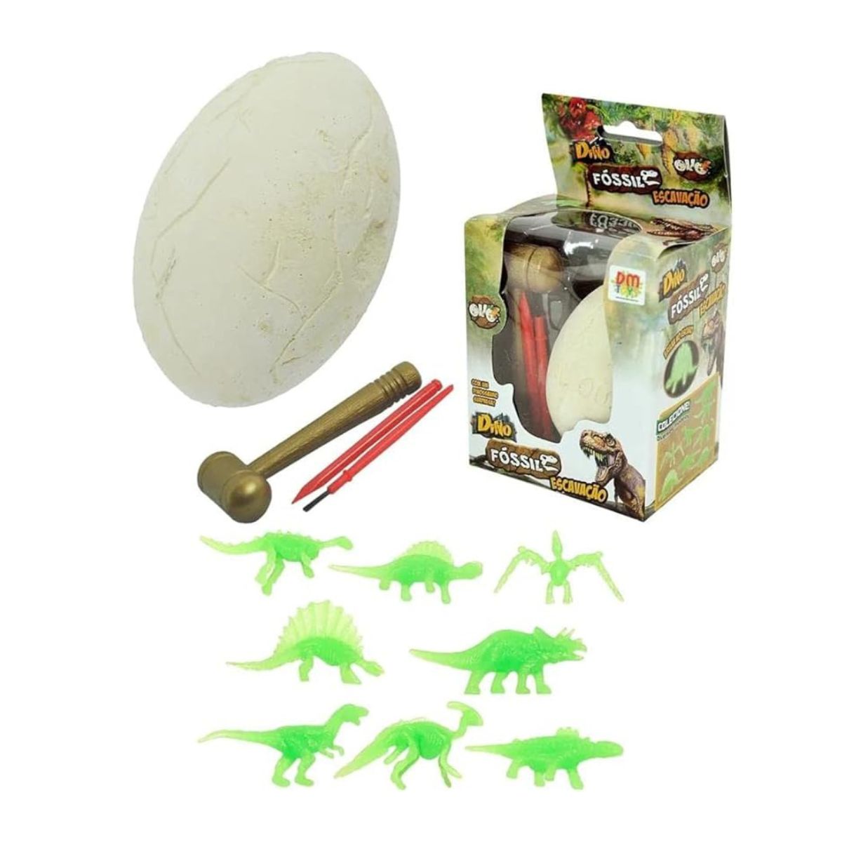 Kit Dino Fóssil Escavação Ovo Arqueologia - Dm Toys