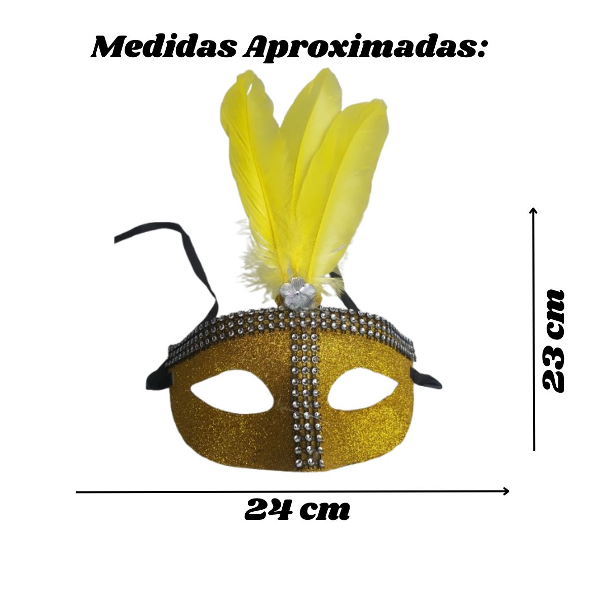 Máscara Fantasia Pena Glitter Festa Carnaval Amarelo