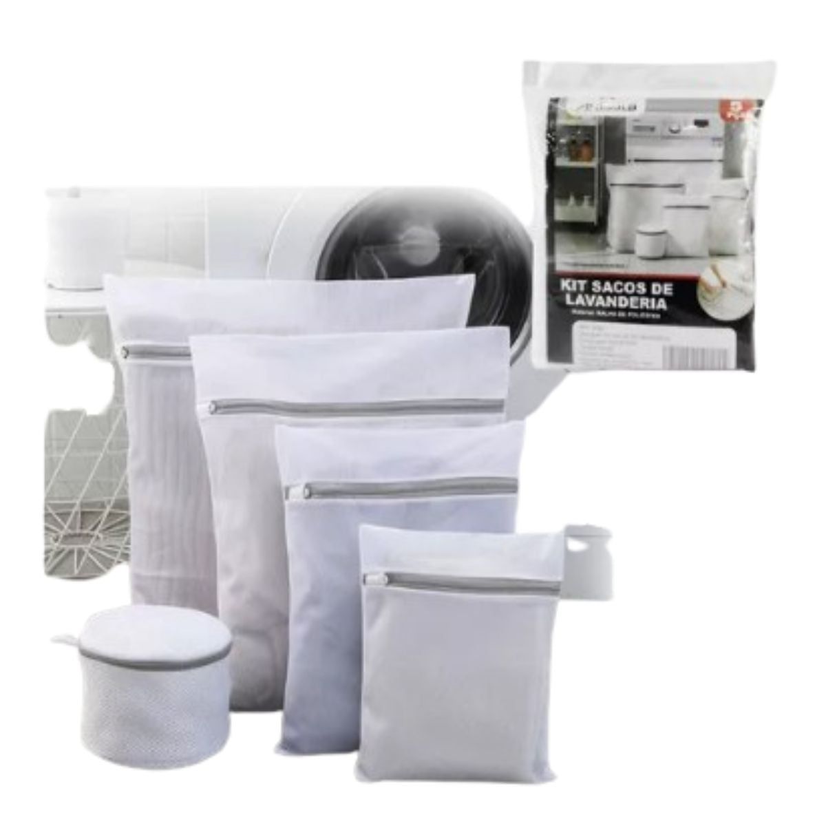 Kit Sacos De Lavanderia Para Lavar Roupa Com Zíper - 5 Peça