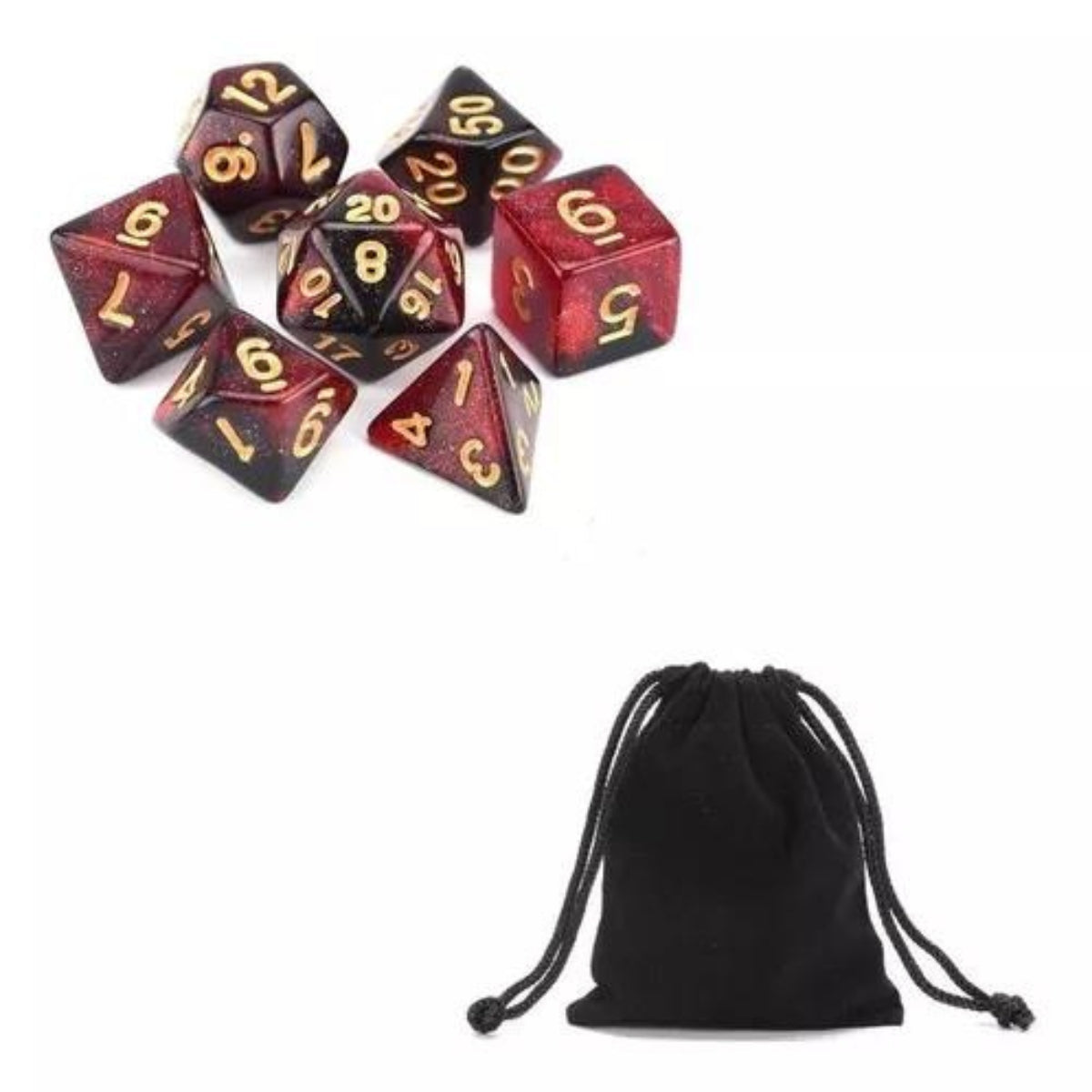 Conjunto de Dados para Rpg Nebula Vermelho com Preto com N° Dourado