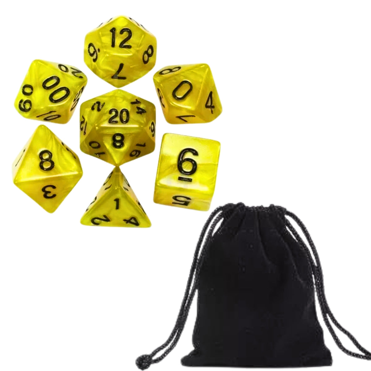 Conjunto de Dados para Rpg Amarelo com N° Preto