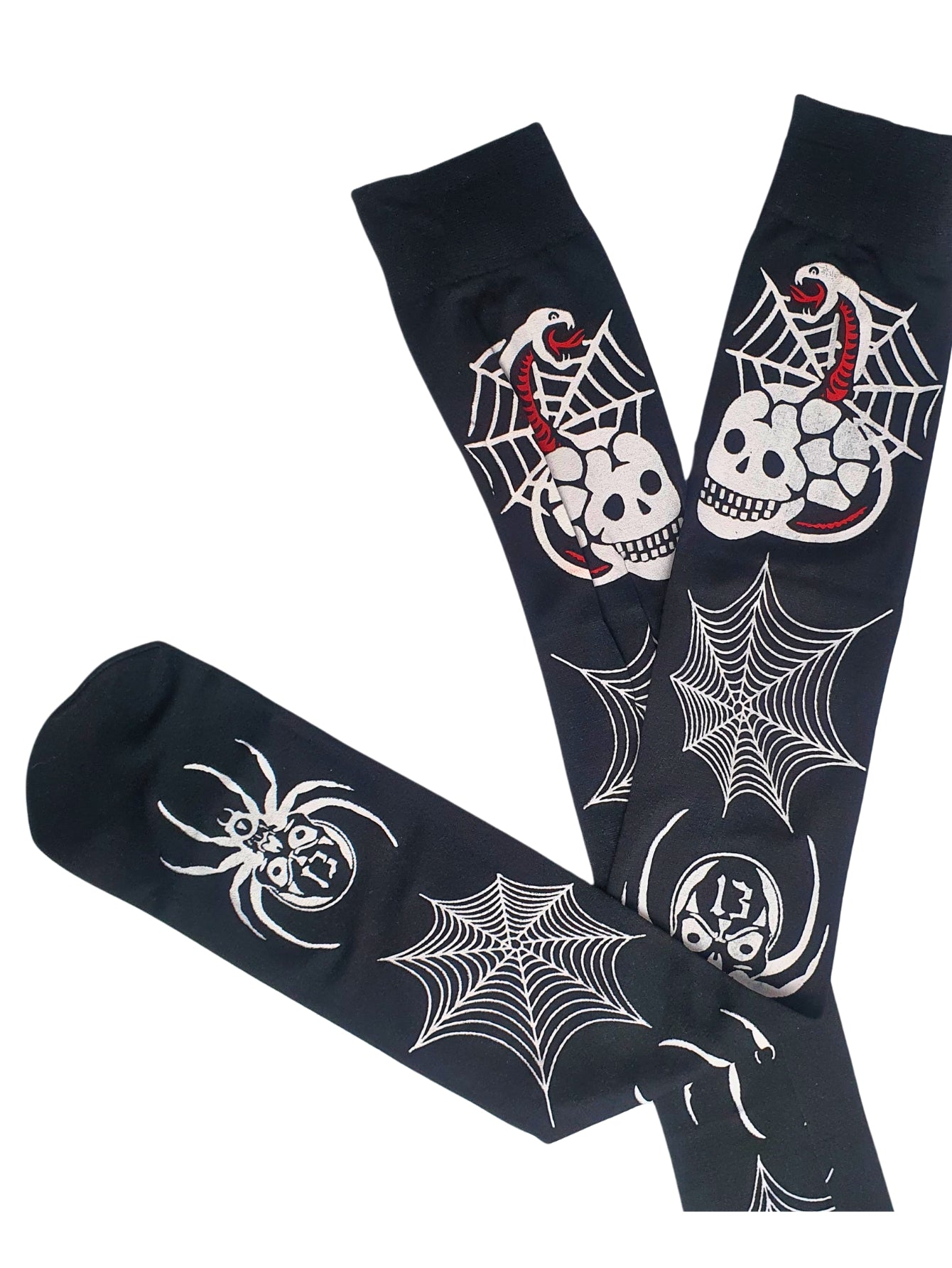 Meia Calça Preta Com Caveira E Teia E Branco Para Fantasia Cosplay e Festa 5/8