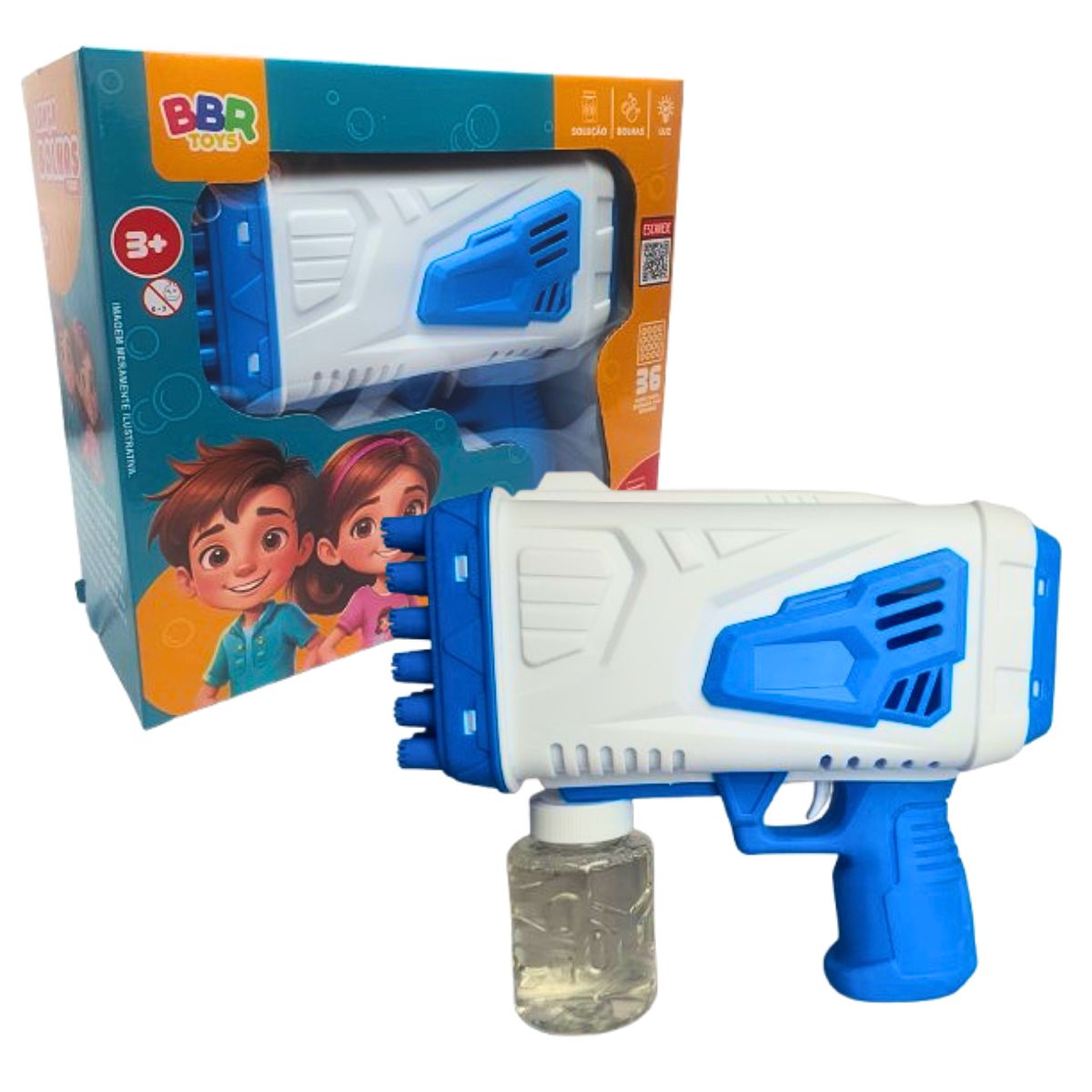 Brinquedo Pistola Lança Bolha Turbo Azul Com Luz - Bbr Toys