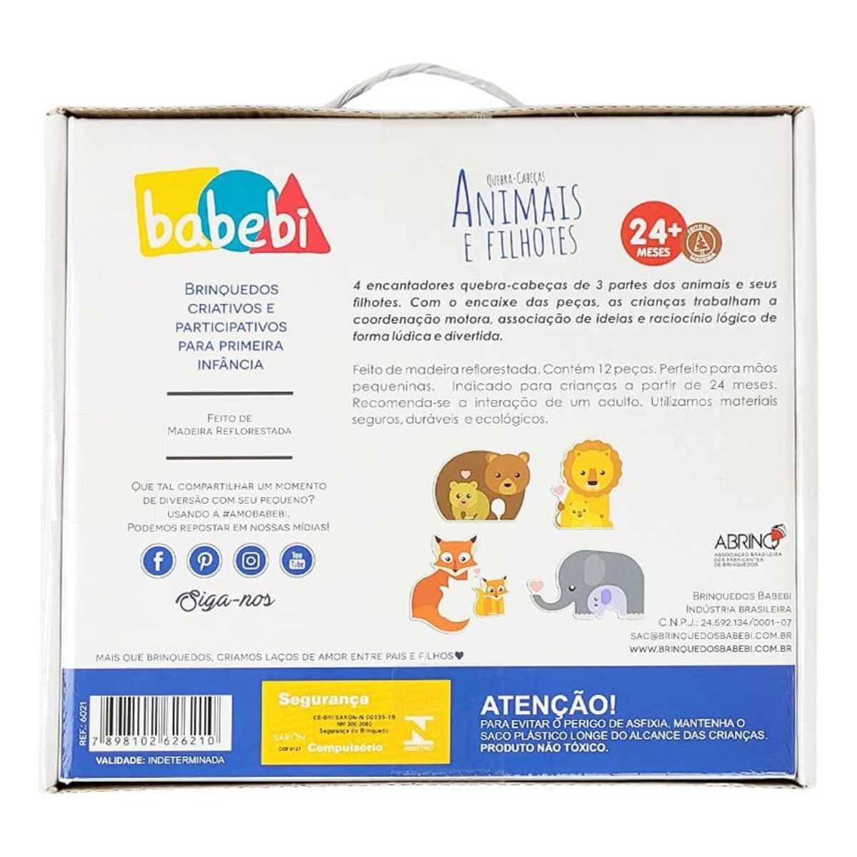 Quebra-cabeça Educativo 3 Partes Animais E Filhotes - Babebi