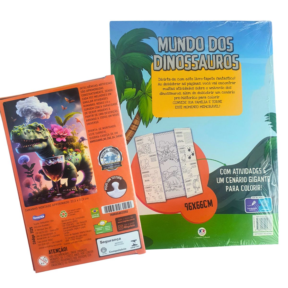 Kit Infantil: Meu Livrão de Colorir Mundo dos Dinossauros - Ciranda Cultural + Quebra-Cabeça Tea Rex 500 Peças Nano - Game Office Toyster