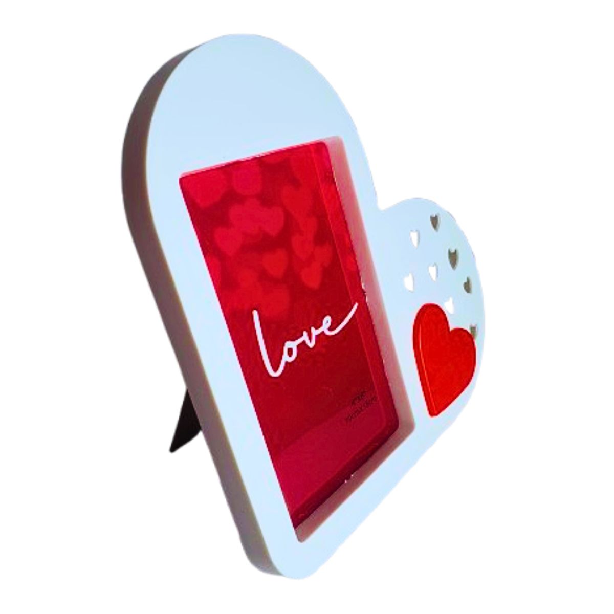 Kit Porta Retrato Coração Branco Amor Love + Botão de Rosa Artificial Embalado Celofane C/ Tag