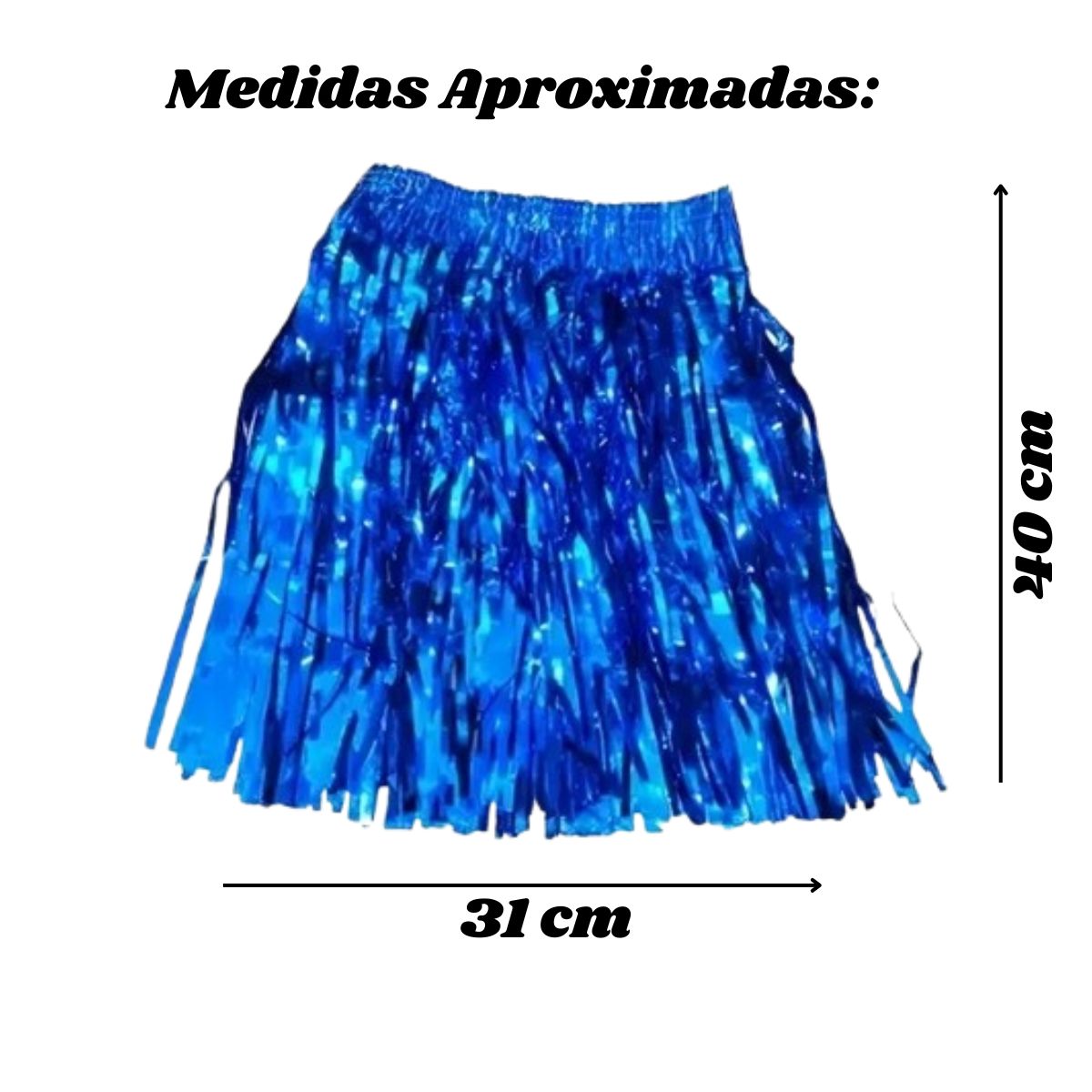 Saia Fitilho Franja Metalizada Fantasia Carnaval Azul