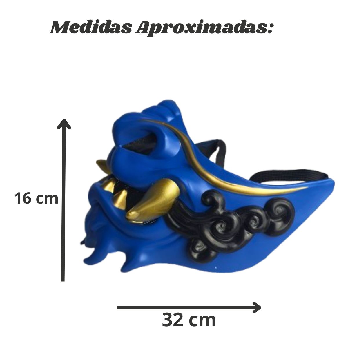 Máscara Fantasia Samurai Dragão Japonês Guerreiro Meia Face Azul