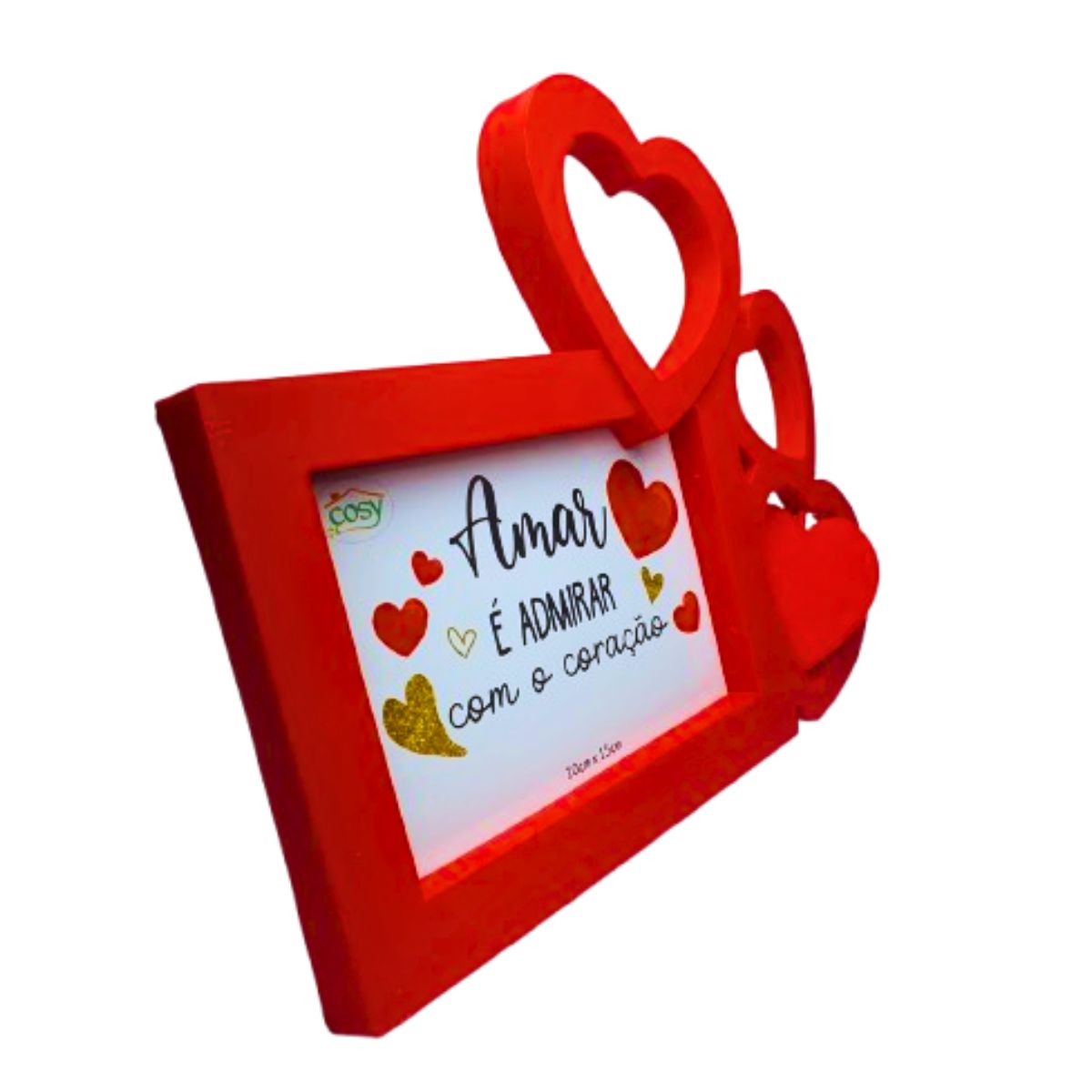 Kit Porta Retrato Coração Vermelho Amor Love + Botão Rosa Artificial C/Ursinho