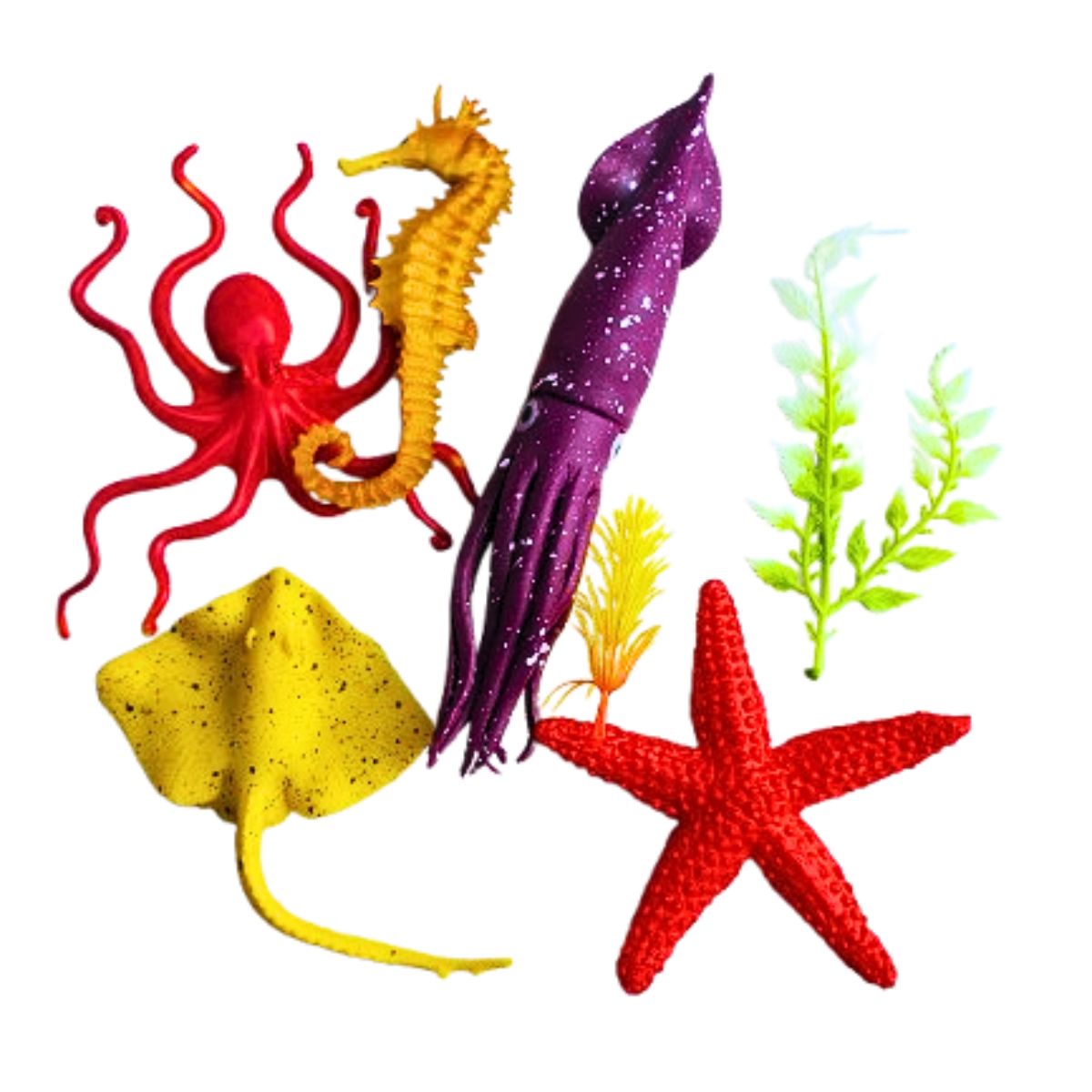 Kit Vida Marinha Animais Aquáticos Brinquedo 7 Pçs- Ark Toys