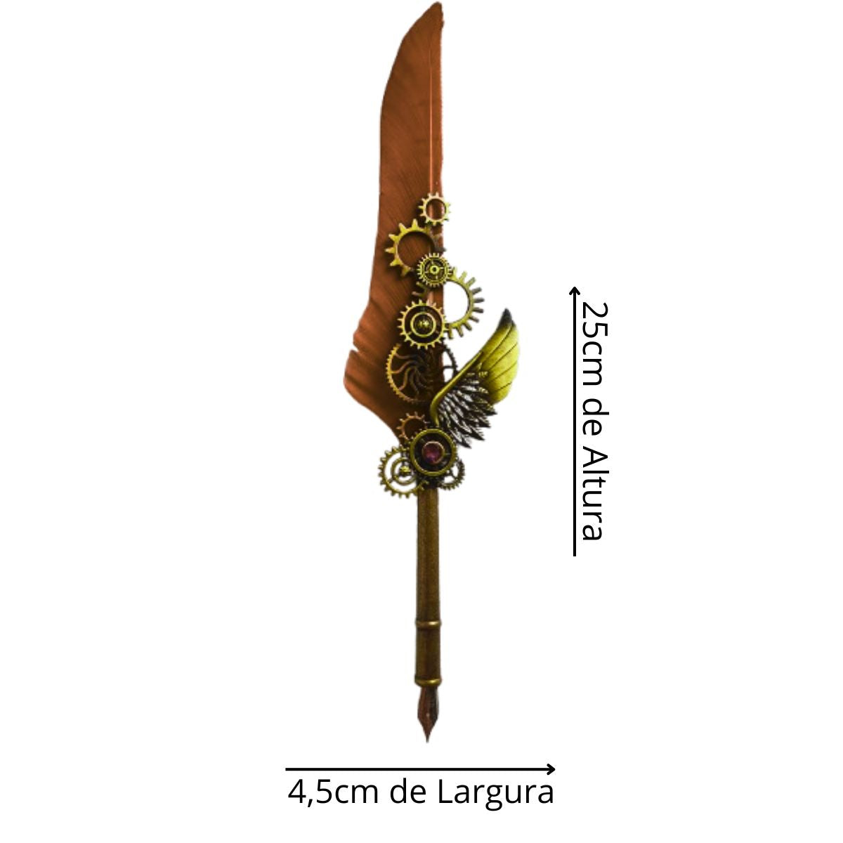 Kit Caneta Tinteiro Pena Engrenagem Marrom