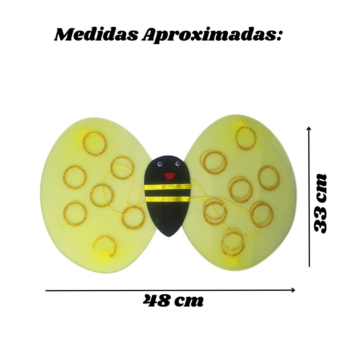 Kit Fantasia Abelhinha Festa Carnaval Cosplay Asa, Tiara, Varinha + Meia Calça 5/8