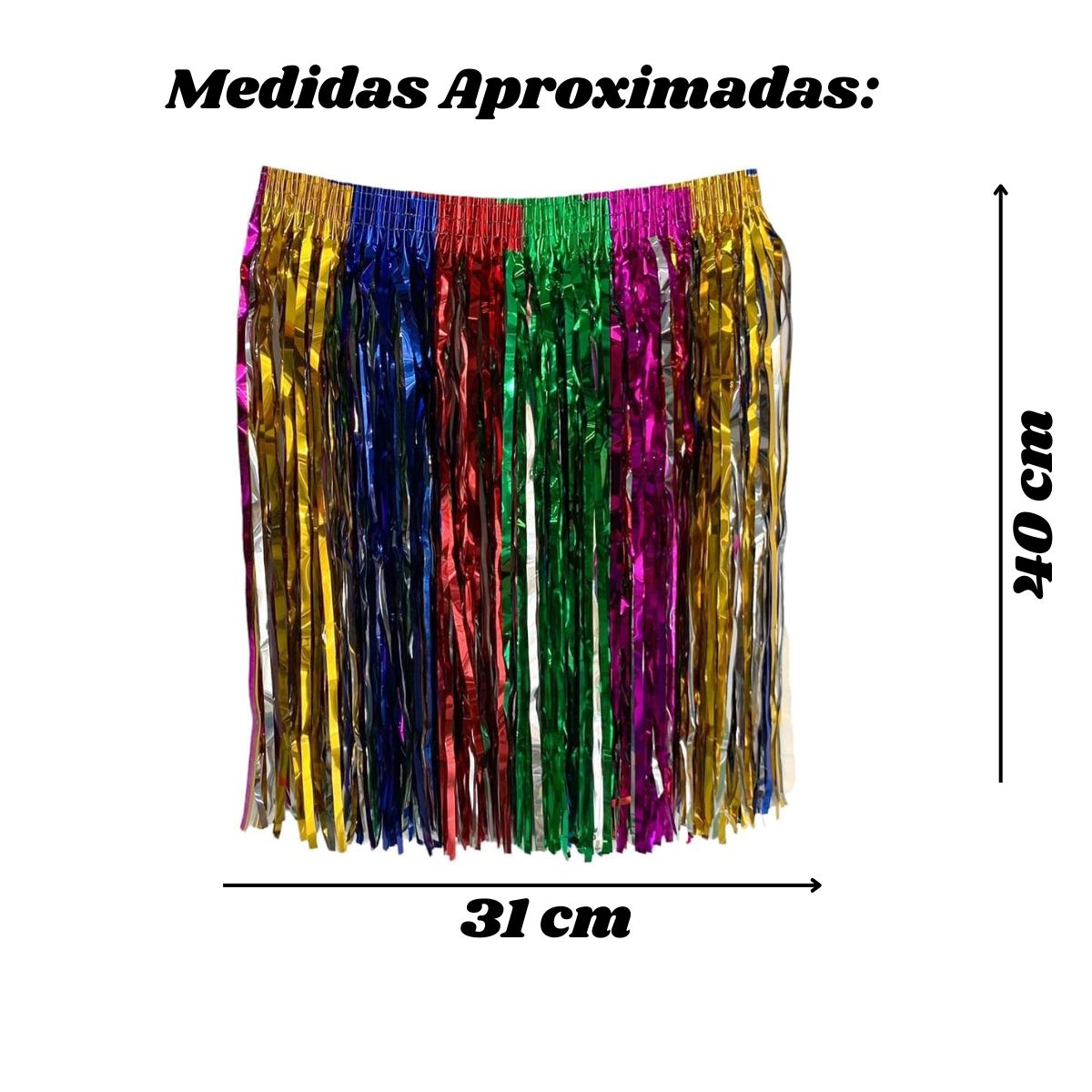Saia Fitilho Franja Metalizada Fantasia Carnaval Colorido