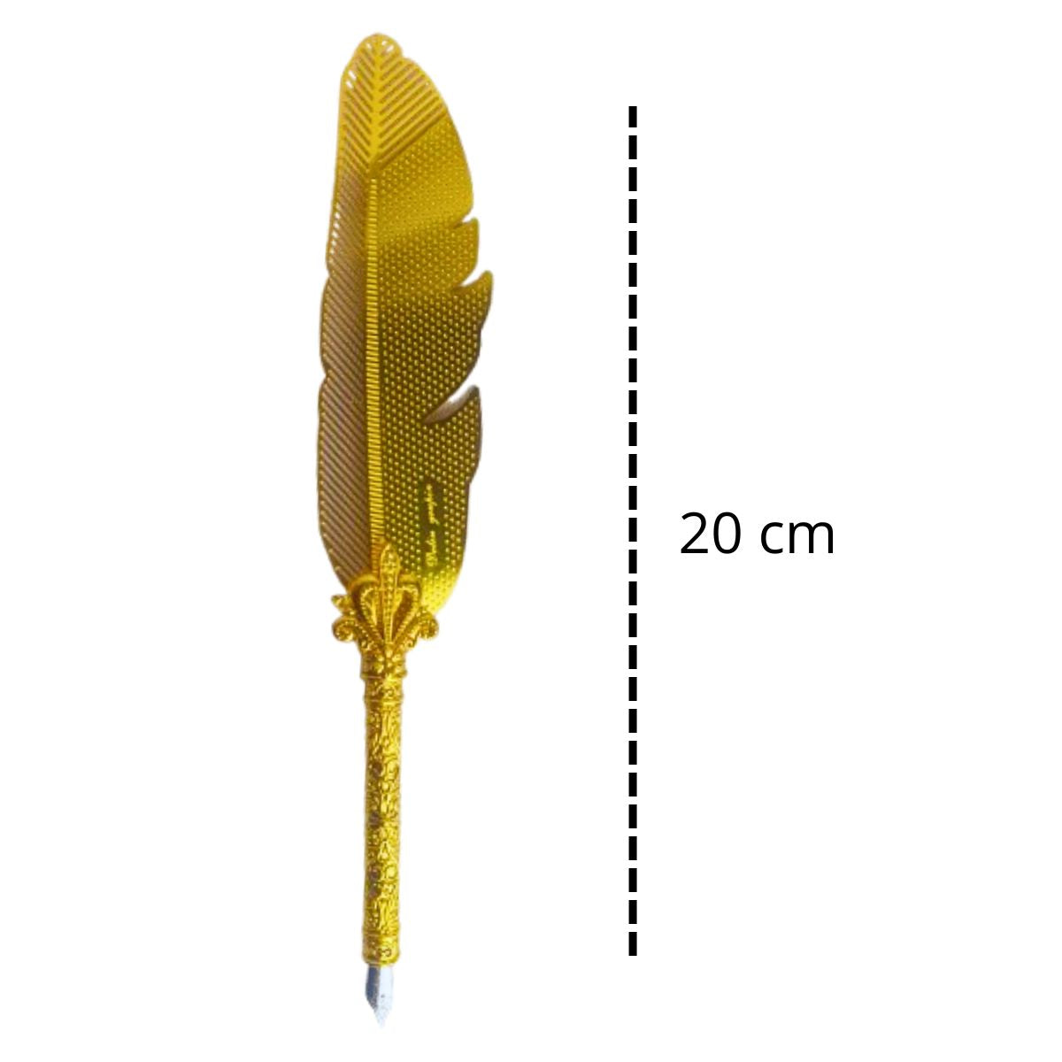 Kit Caneta Tinteiro Pena Dourado Com Tinta E Suporte - M4