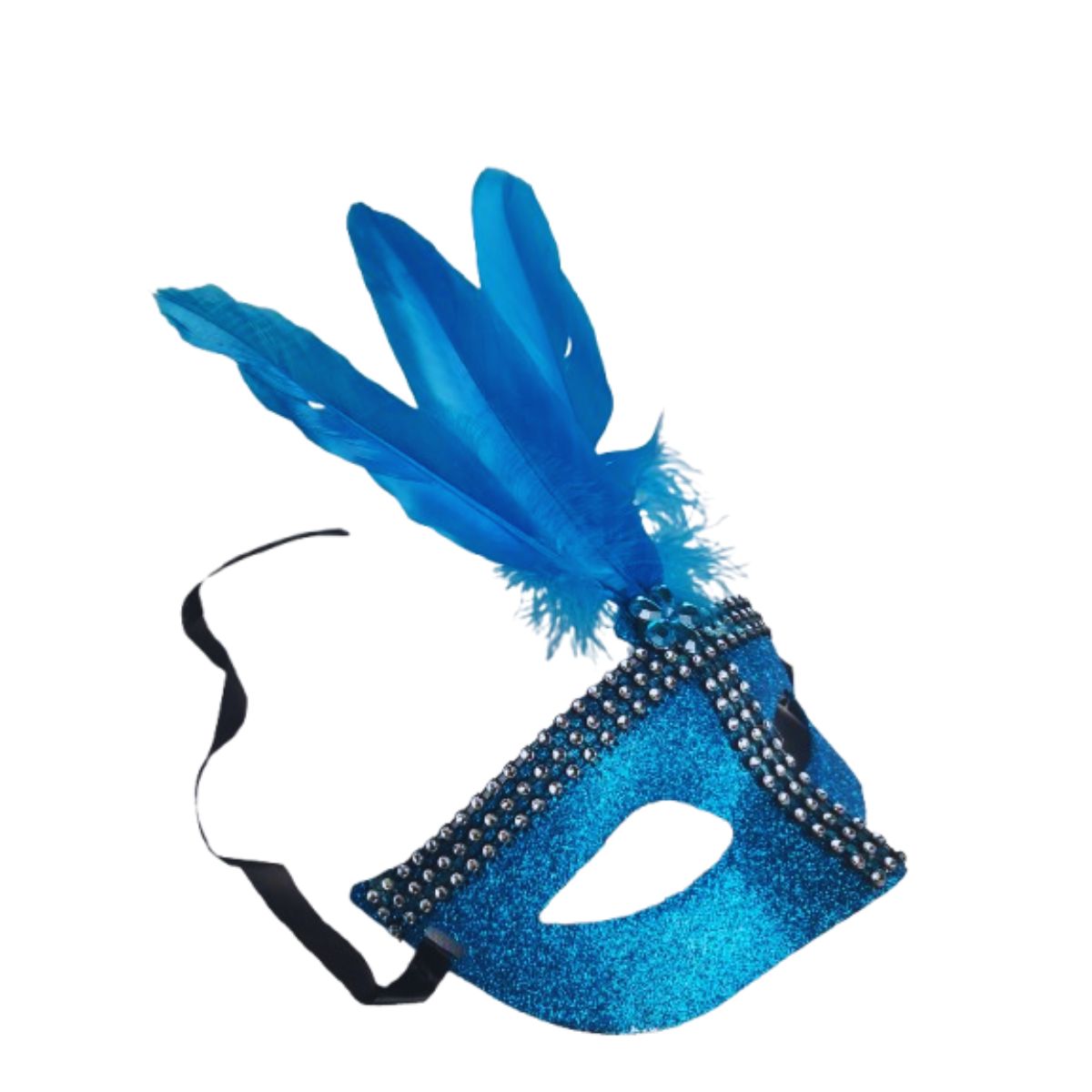Máscara Fantasia Pena Glitter Festa Carnaval Azul