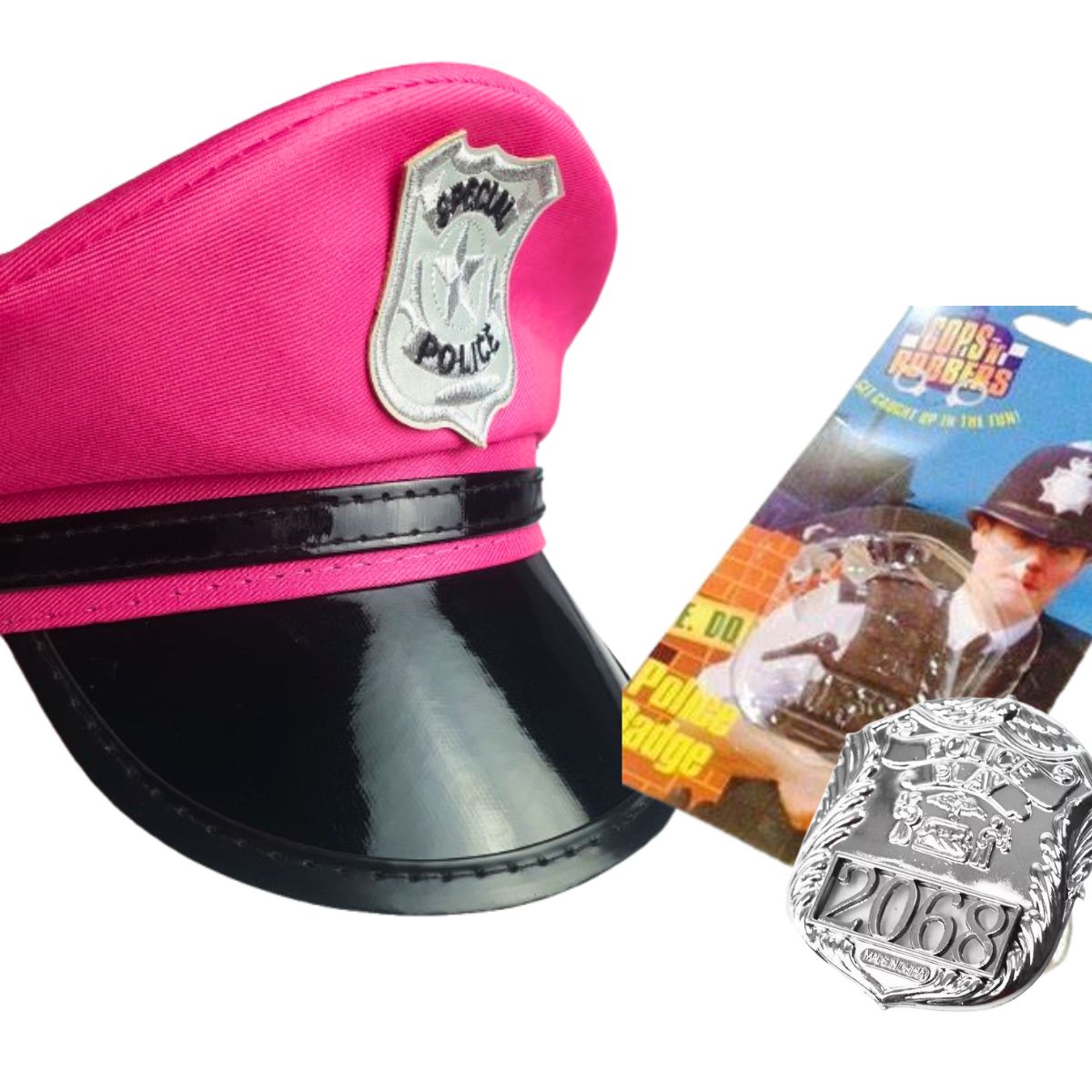 Kit Fantasia Policial Rosa Completo Festa Carnaval Cosplay Quepe / Algema / Distintivo