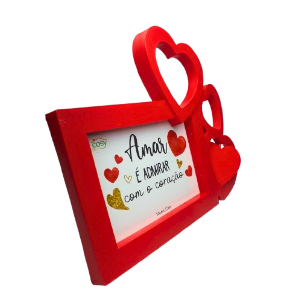Kit Porta Retrato Coração Vermelho Amor Love + Botão de Rosa Artificial Embalado Celofane C/ Tag