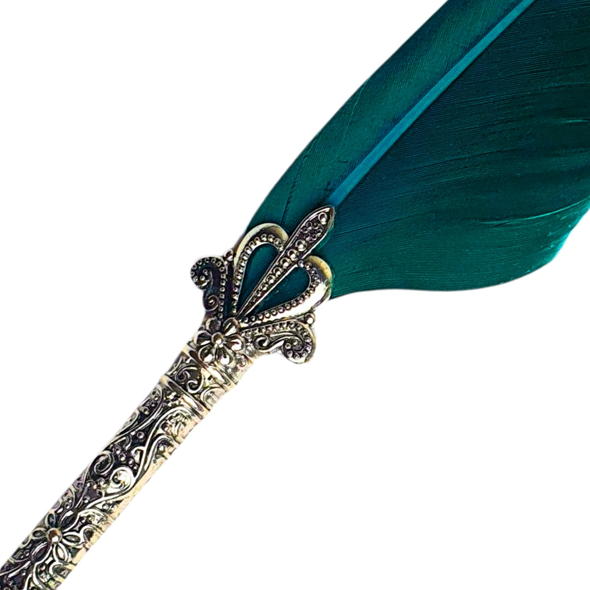 Kit Caneta Tinteiro de Pena Verde Água