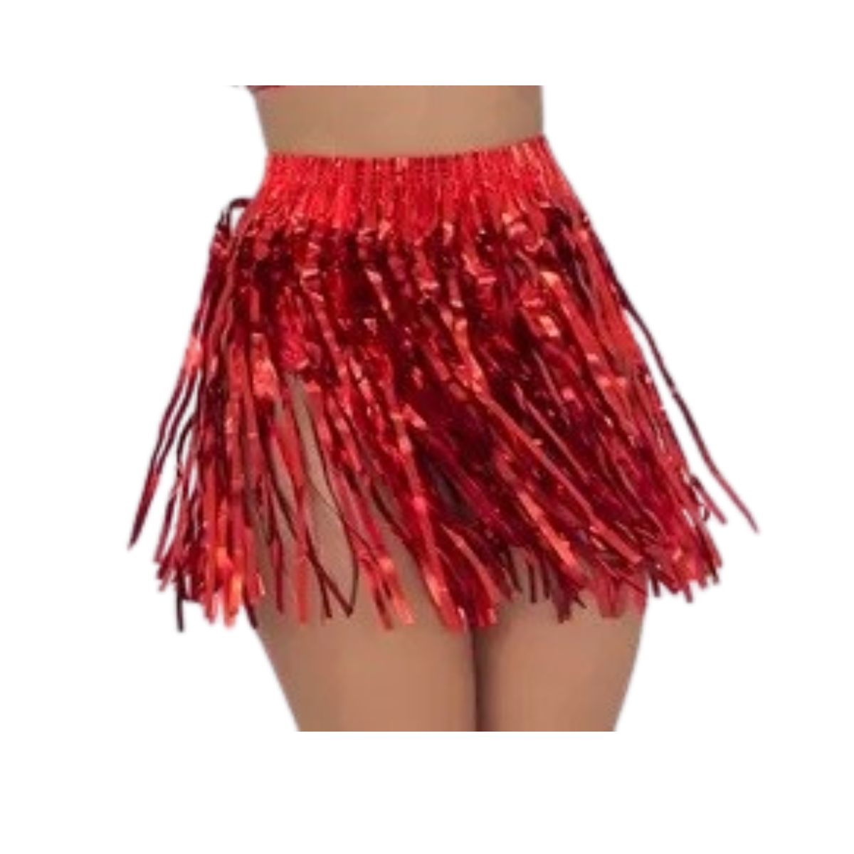 Saia Fitilho Franja Metalizada Fantasia Carnaval Vermelho