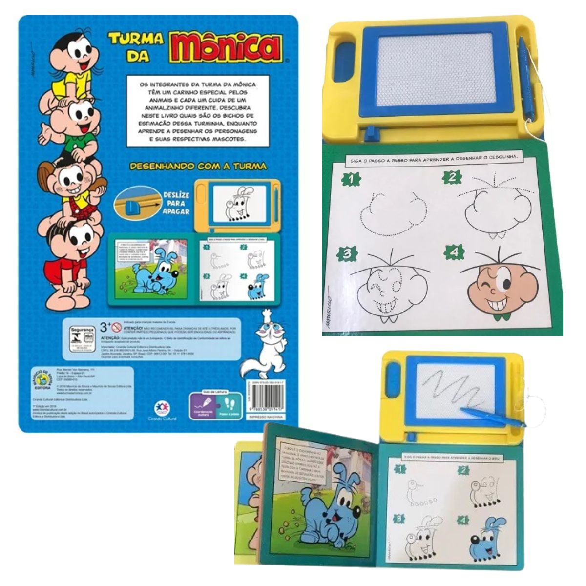 Kit 3 Livros Infantil Turma Da Mônica: Que Horas São + Lousa Magnética + 101 Primeiros Desenhos - Ciranda Cultural