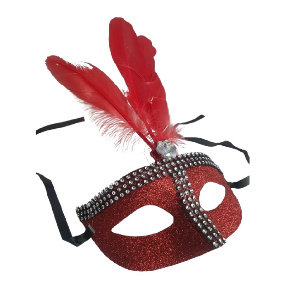 Máscara Fantasia Pena Glitter Festa Carnaval Vermelho