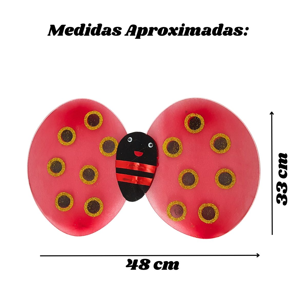 Kit Fantasia Joaninha Festa Carnaval Cosplay Asa, Tiara, Varinha + Meia Calça 5/8