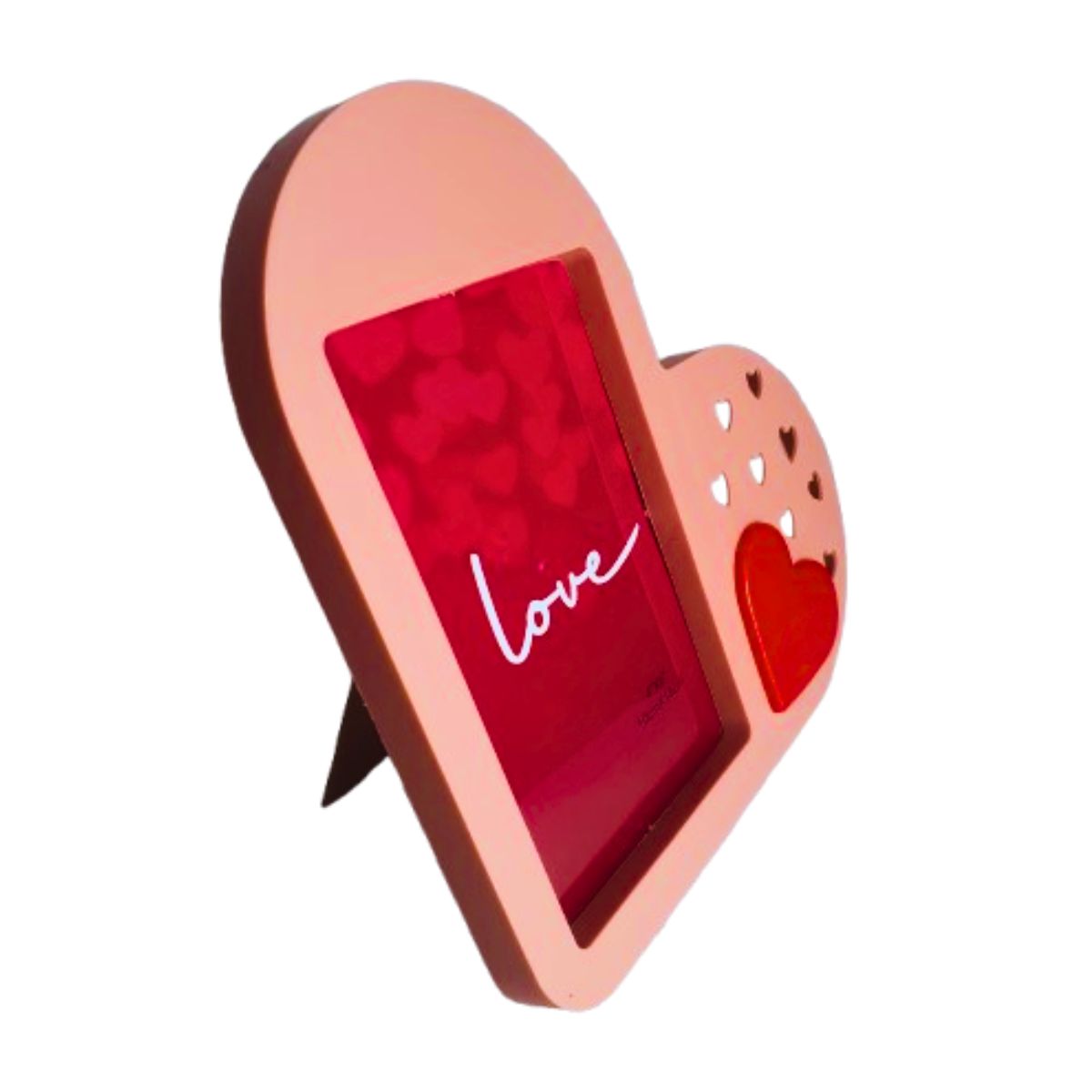 Kit Porta Retrato Coração Rosa Amor Love + Botão de Rosa Artificial Embalado Celofane C/ Tag