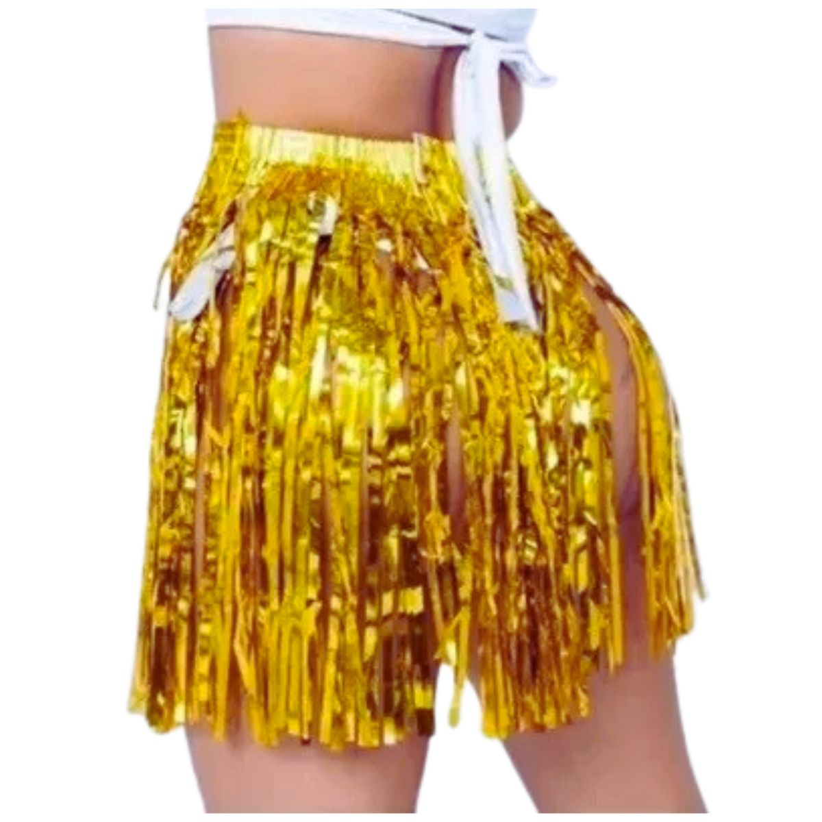 Saia Fitilho Franja Metalizada Fantasia Carnaval Dourado