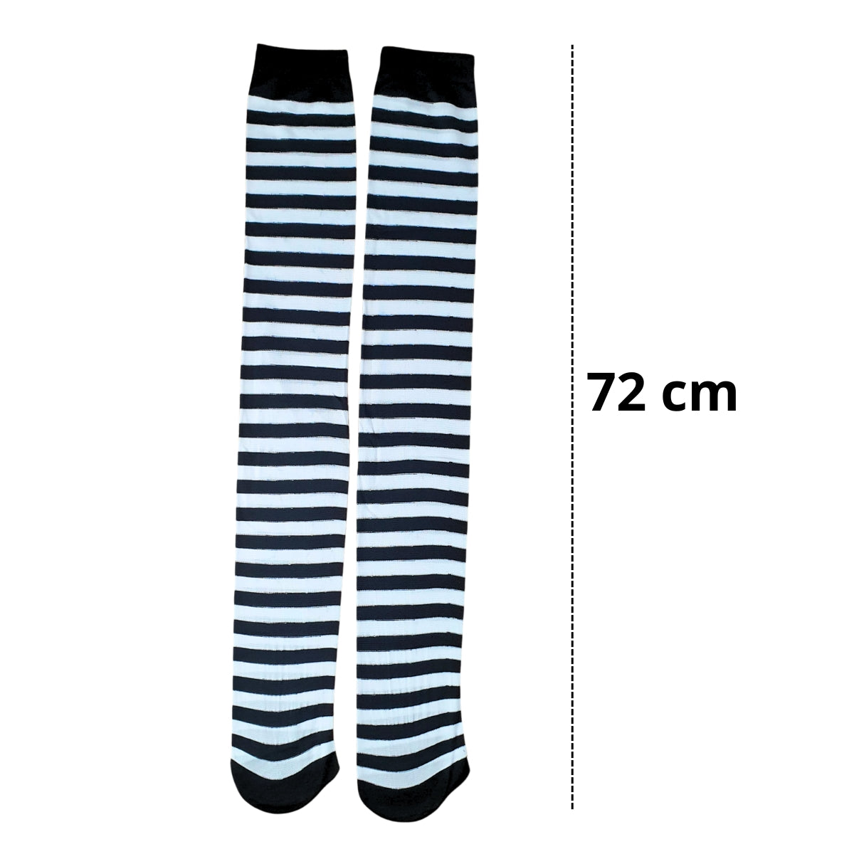 Meia Calça Listrada Preto E Branco Para Fantasia Cosplay e Festa 5/8