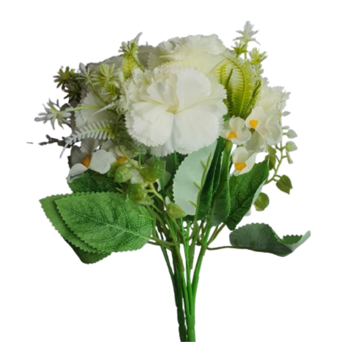 Buquê De Cravos Com 8 Flores Artificiais E Plantas - Branco