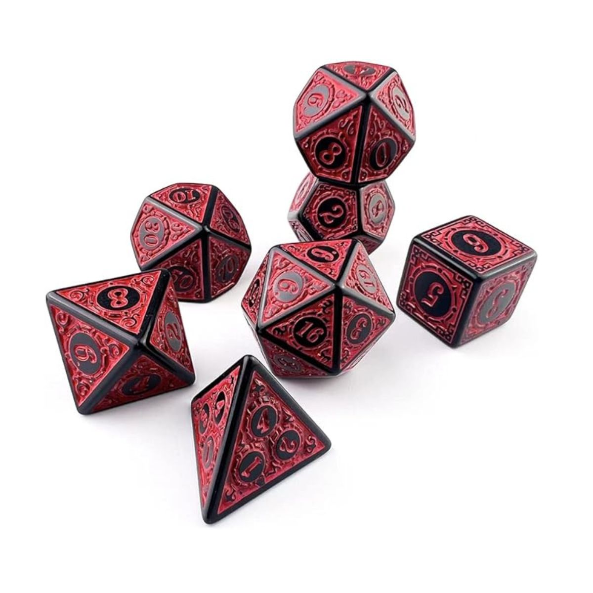 Dados Rpg Conjunto Com Sete - Runas Preta C/n° Vermelho