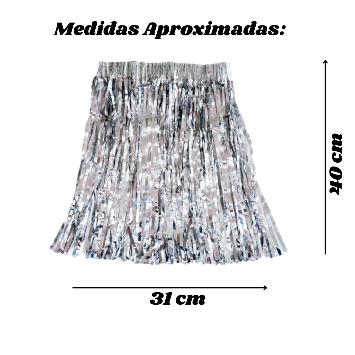 Saia Fitilho Franja Metalizada Fantasia Carnaval Prateado
