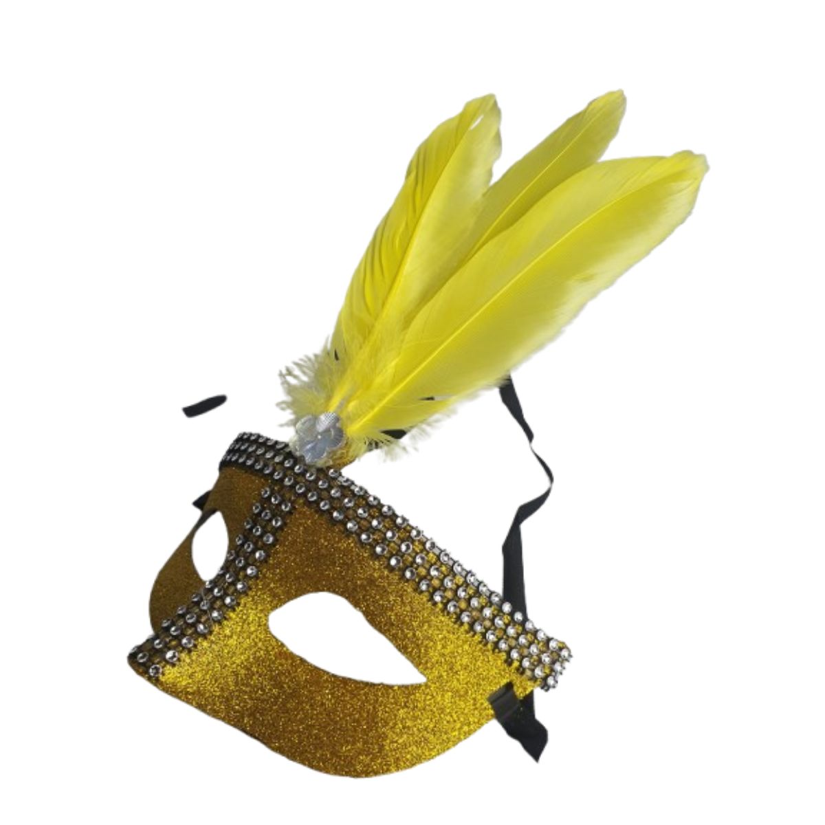 Máscara Fantasia Pena Glitter Festa Carnaval Amarelo